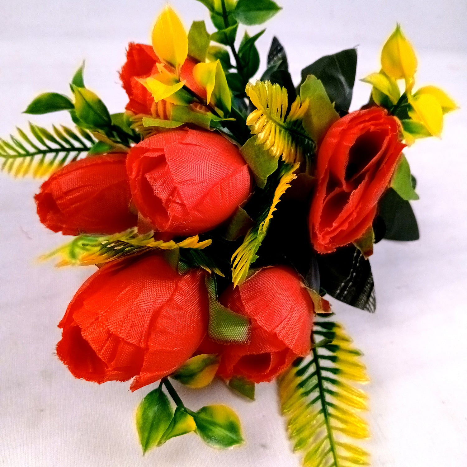 Artificial Flowers Rose Bunches For Pot | Faux Flower Sticks - for Home Decor, Living Room, Office & Festivals Decoration (Vase Not Included) - 14 Inch - Apkamart #Colour_Red