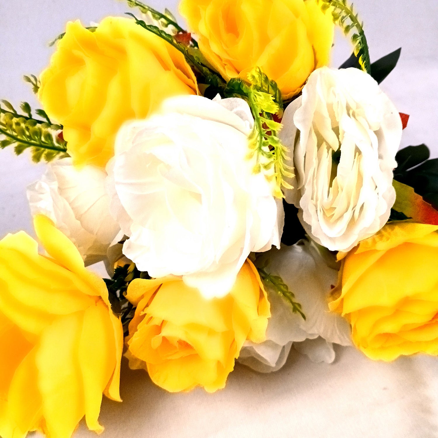 Artificial Flower Plant - Cherry Blossom | Decorative Flowers Bunch & Stems - for Table Vase, Pot, Home Decor, Living Room, Side Table Centerpiece & Festival Decoration - Apkamart #Color_Yellow & White