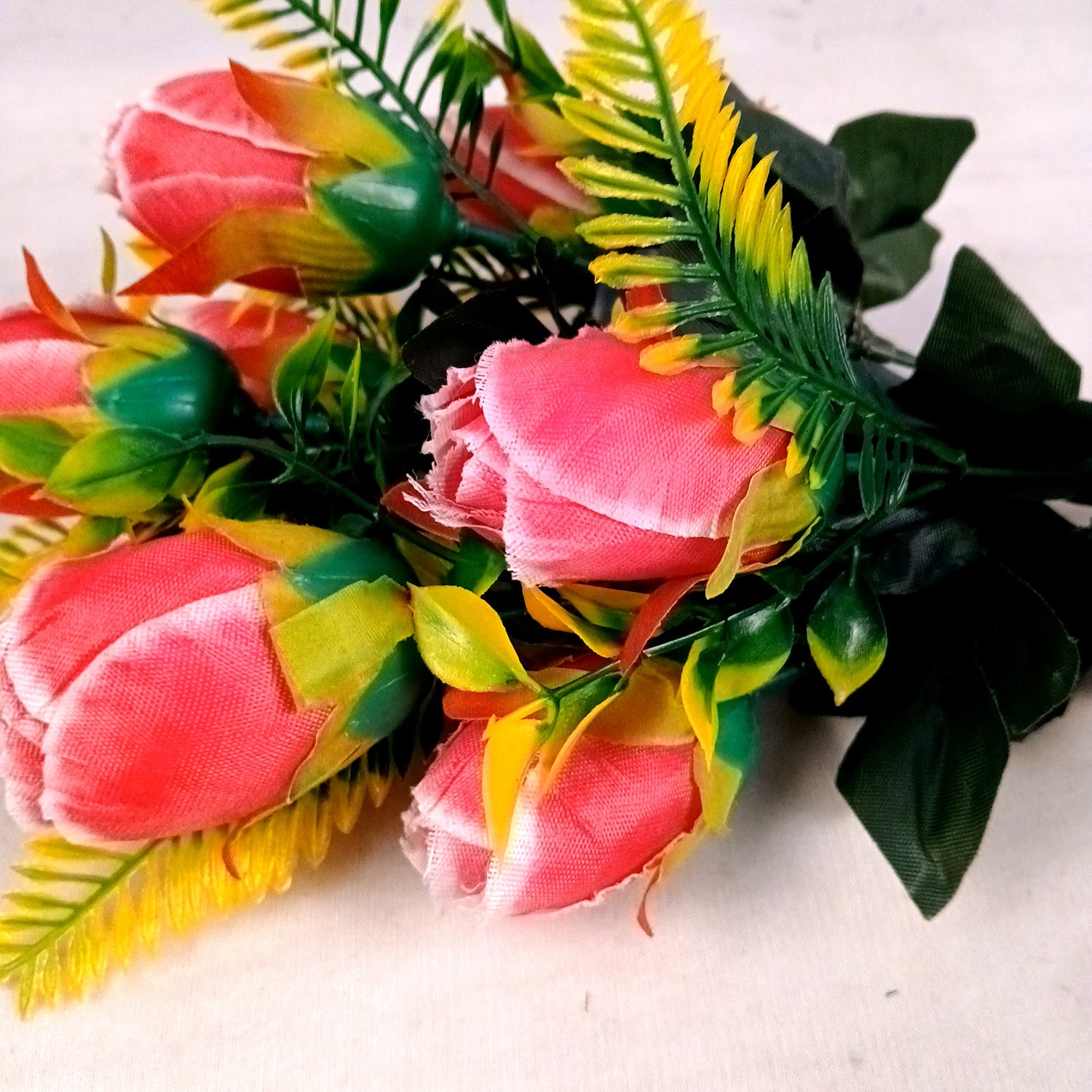 Artificial Flowers Rose Bunches For Pot | Faux Flower Sticks - for Home Decor, Living Room, Office & Festivals Decoration (Vase Not Included) - 14 Inch - Apkamart #Colour_Pink