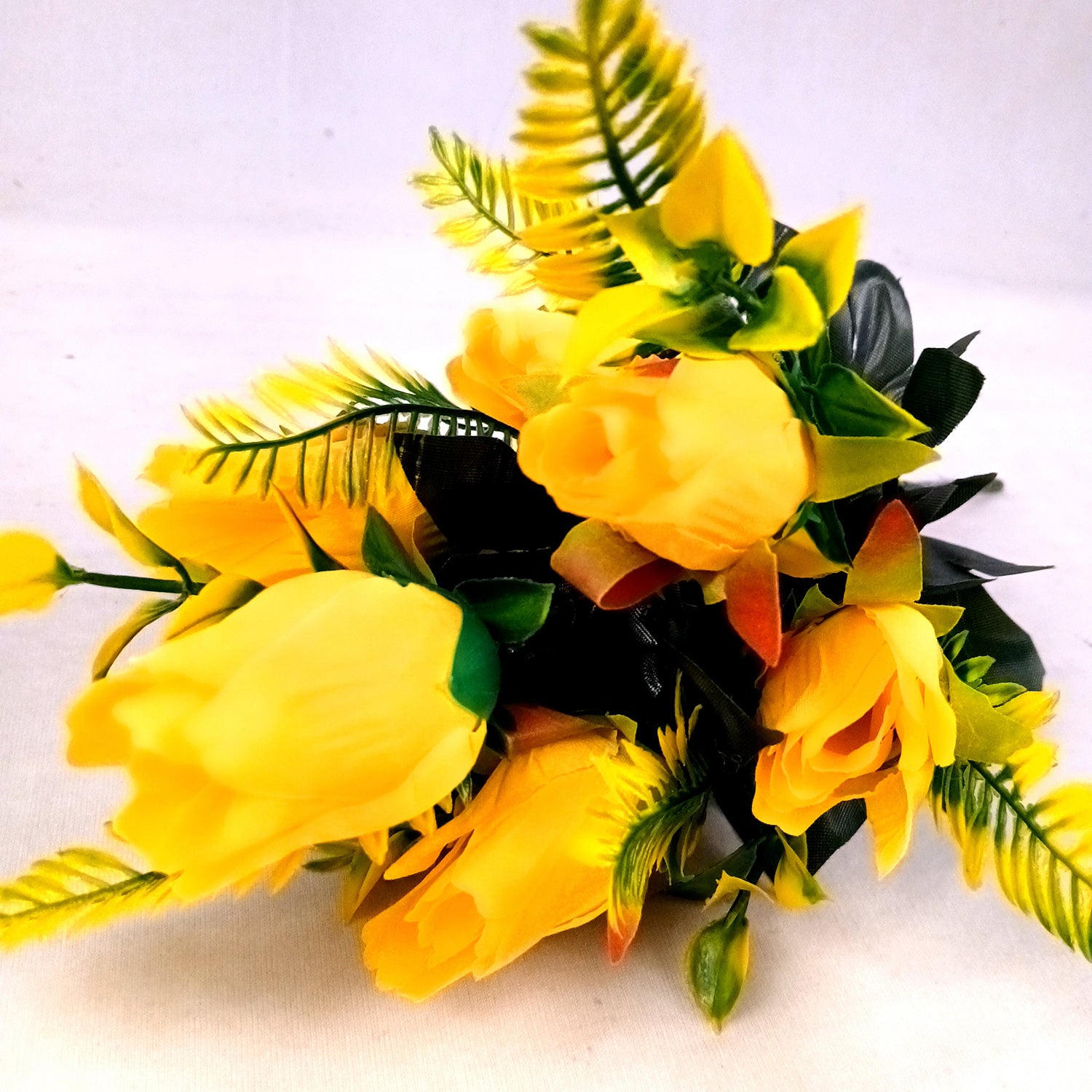 Artificial Flowers Rose Bunches for Vase Pot | Faux Flowers Stem - for Home Decor, Living Room, Office & Festivals Decoration (Vase Not Included) - 14 Inch - Apkamart #Colour_Yellow