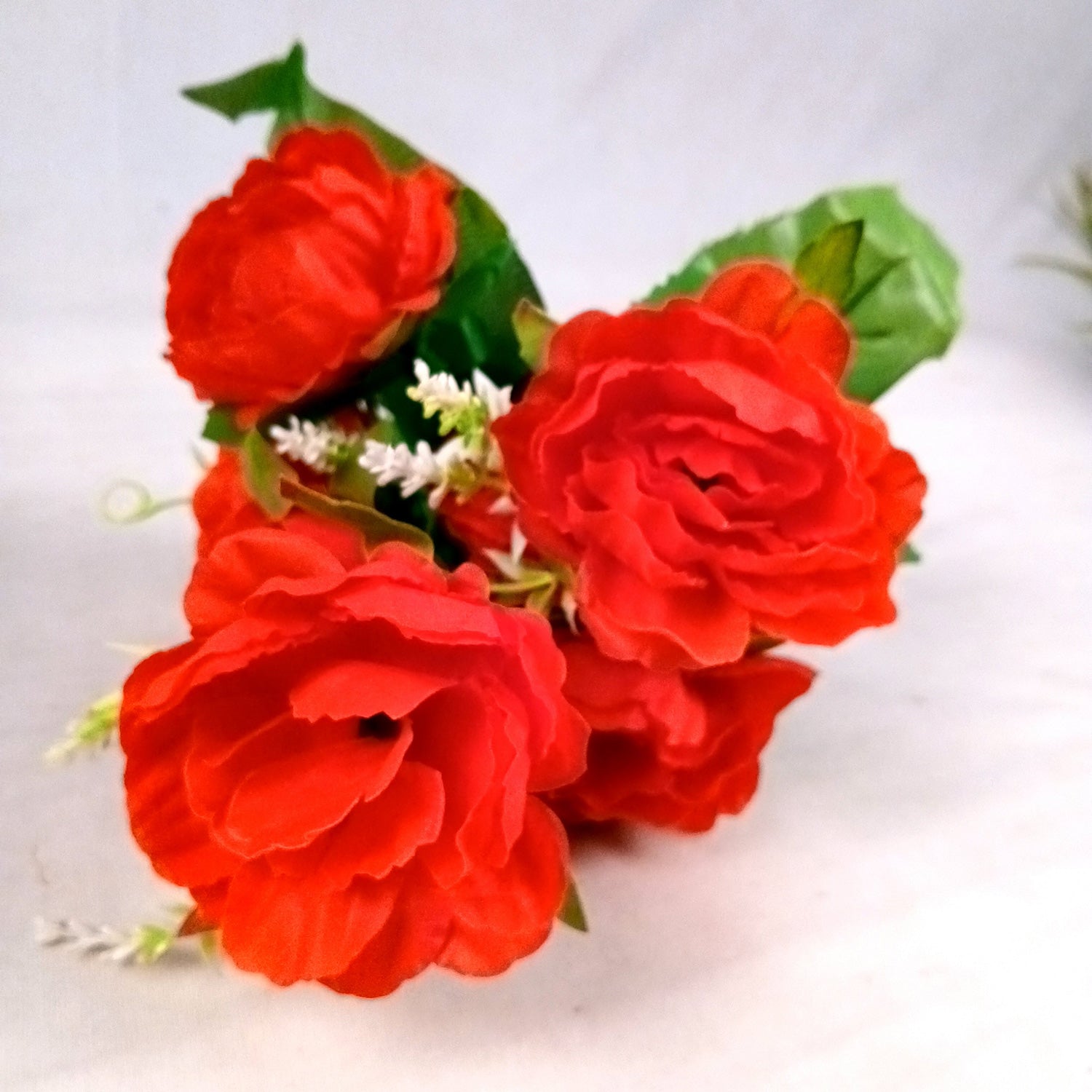 Artificial Flowers Rose Bunches for Vase Pot | Faux Flowers Stem - for Home Decor, Living Room, Office & Festivals Decoration (Vase Not Included) - 14 Inch - Apkamart #Colour_Red