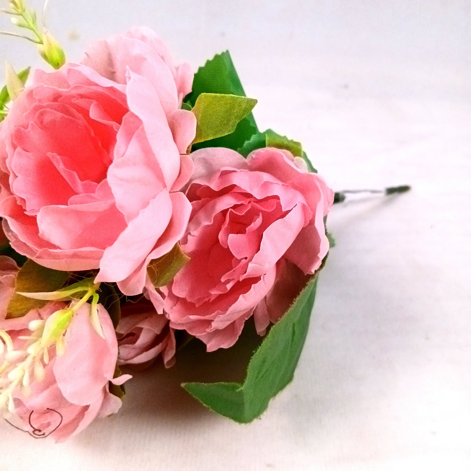 Artificial Flowers Rose Sticks | Faux Flowers Bunch - for Home Decor, Living Room, Office & Festivals Decoration (Vase Not Included) - 15 Inch - Apkamart #Colour_Pink