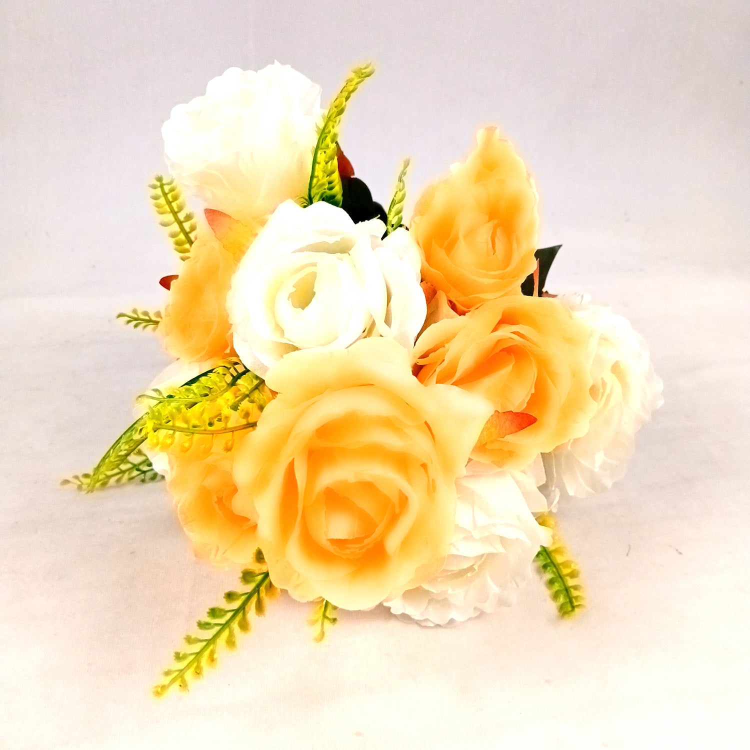 Artificial Flower Plant - Cherry Blossom | Decorative Flowers Bunch & Stems - for Table Vase, Pot, Home Decor, Living Room, Side Table Centerpiece & Festival Decoration - Apkamart #Color_Peach & White