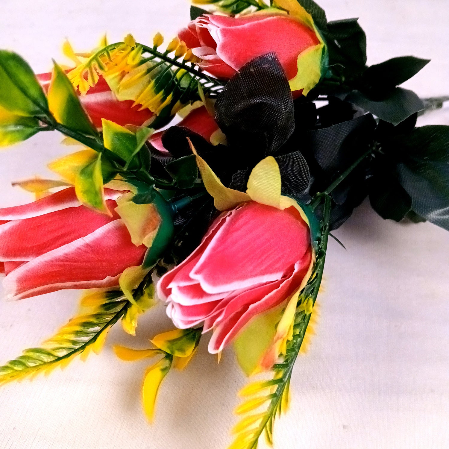 Artificial Flowers Rose Bunches for Vase Pot | Faux Flowers Stem - for Home Decor, Living Room, Office & Festivals Decoration (Vase Not Included) - 14 Inch - Apkamart #Colour_Pink