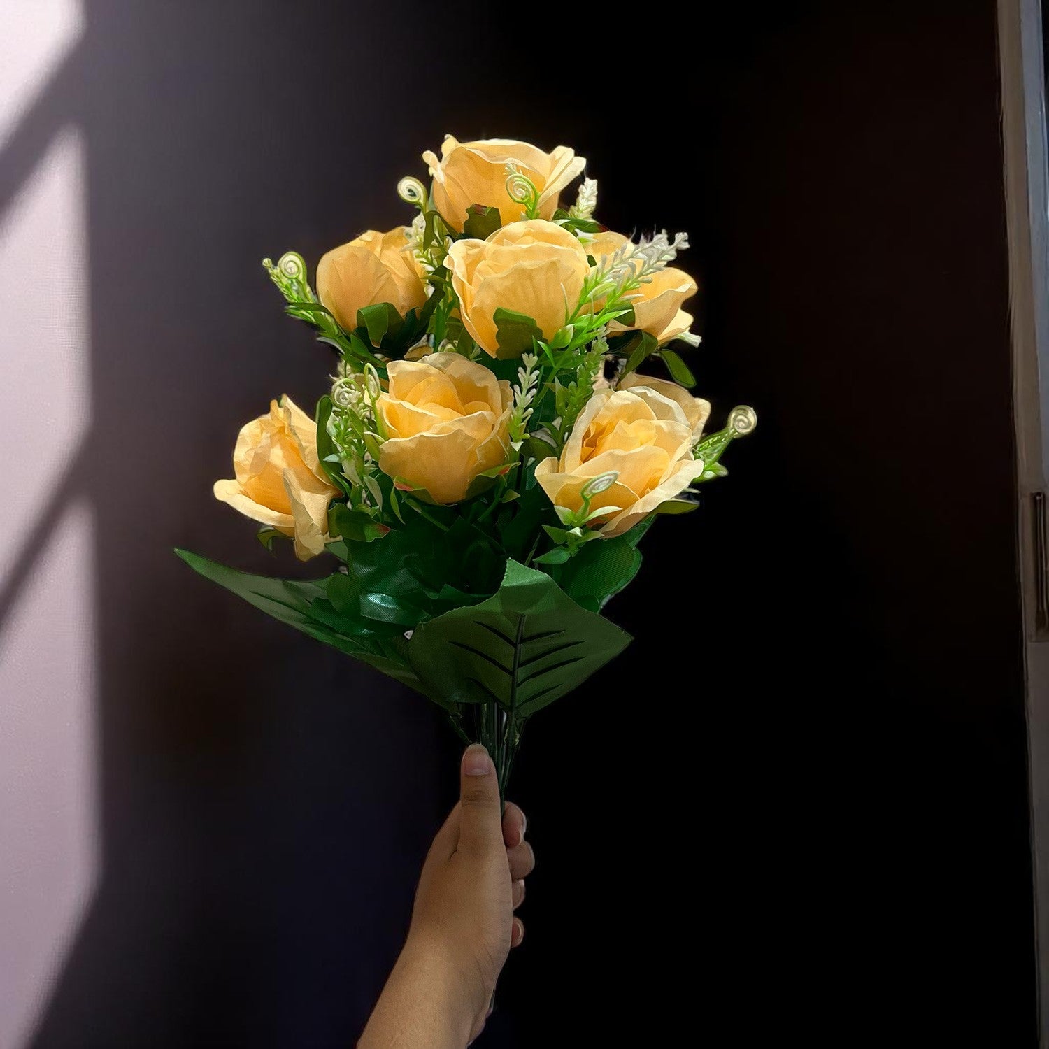 Artificial Rose Flower Bouquets | Faux Flowers Bunch - for Table Vase, Pot, Home Decor, Living Room, Side Table Centerpiece - 17 Inch - Apkamart #Style_Design 1