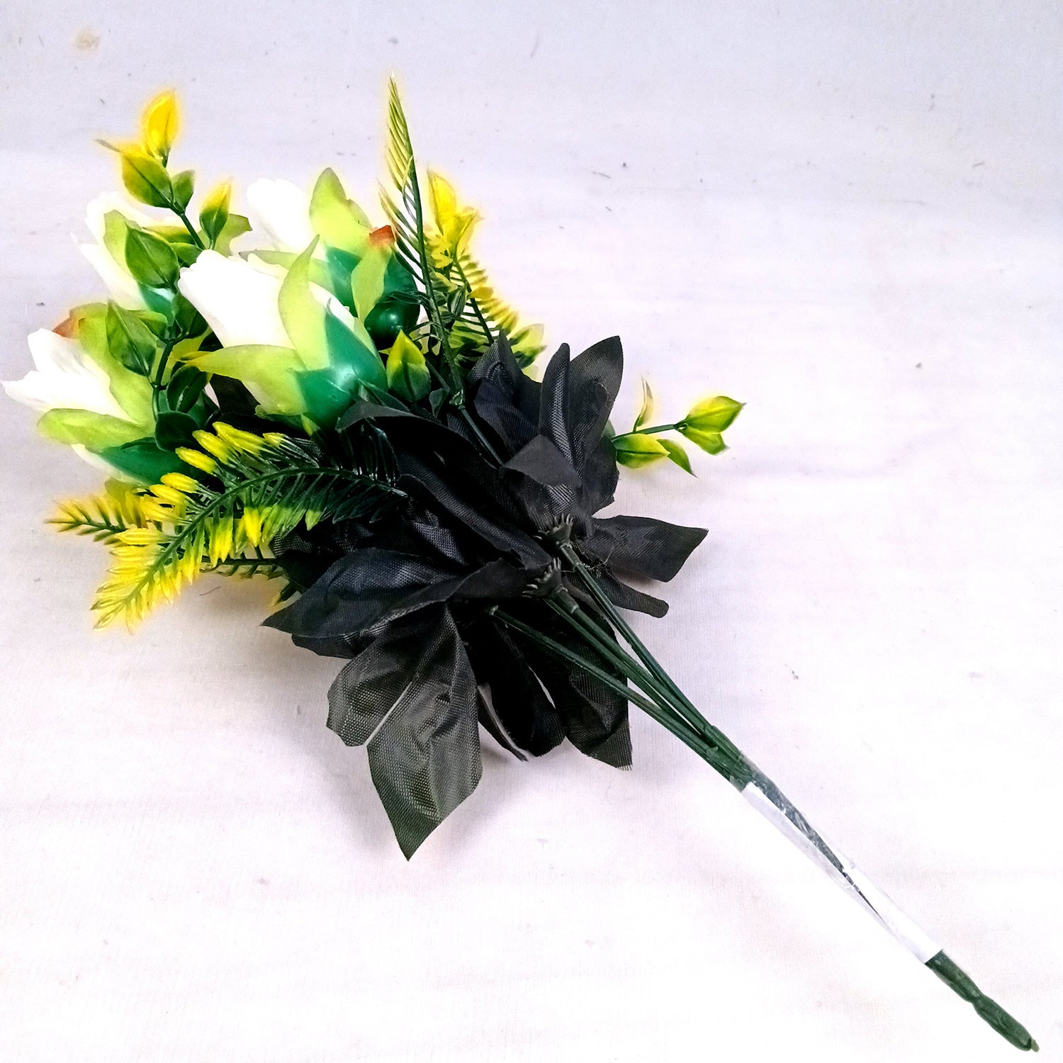 Artificial Flowers Rose Bouquet | Faux Flowers Bunch / Sticks - for Home Decor, Living Room, Office & Festivals Decoration (Vase Not Included) - 15 Inch - Apkamart #Colour_White