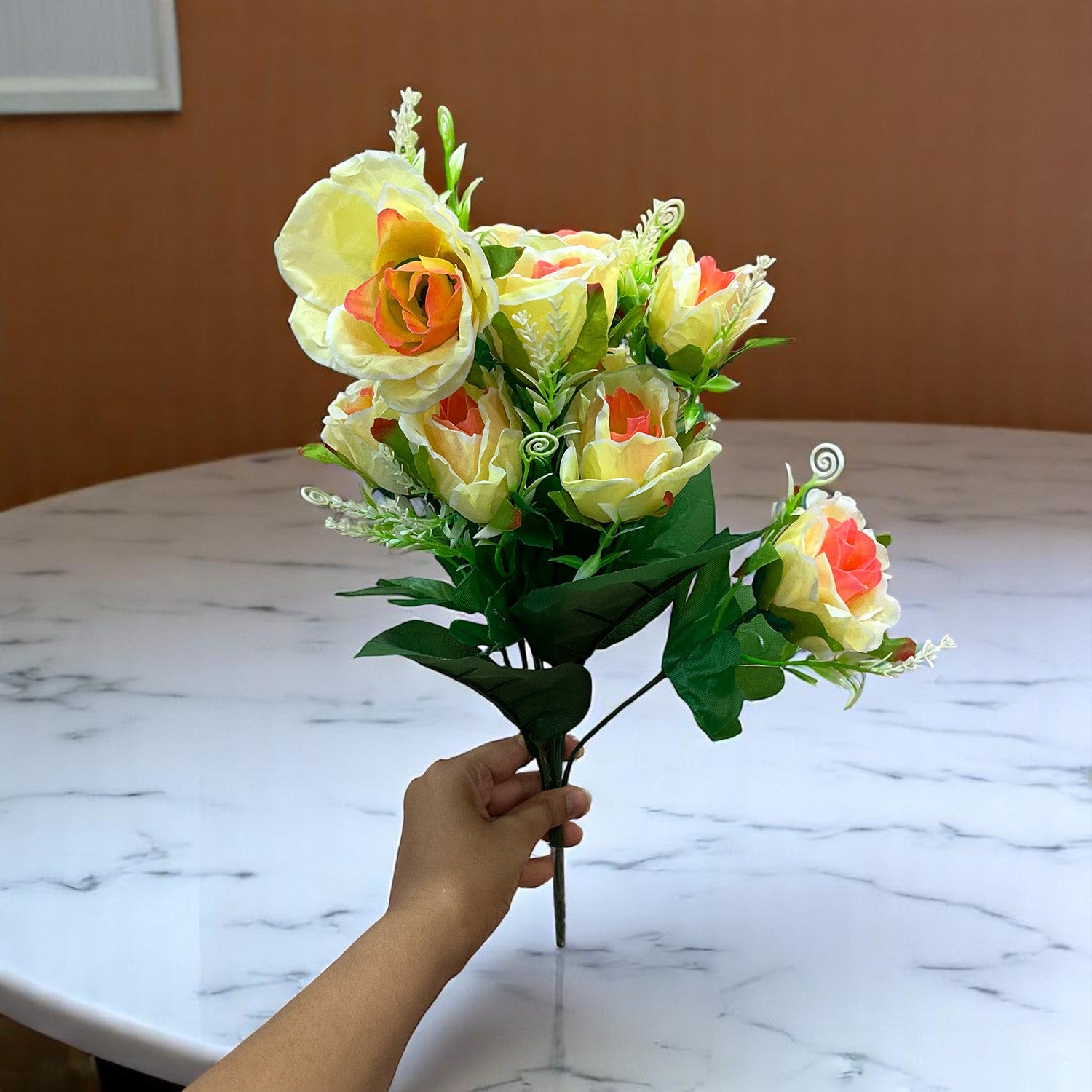 Artificial Rose Flower Bouquets | Faux Flowers Bunch - for Table Vase, Pot, Home Decor, Living Room, Side Table Centerpiece - 17 Inch - Apkamart #Style_Design 2