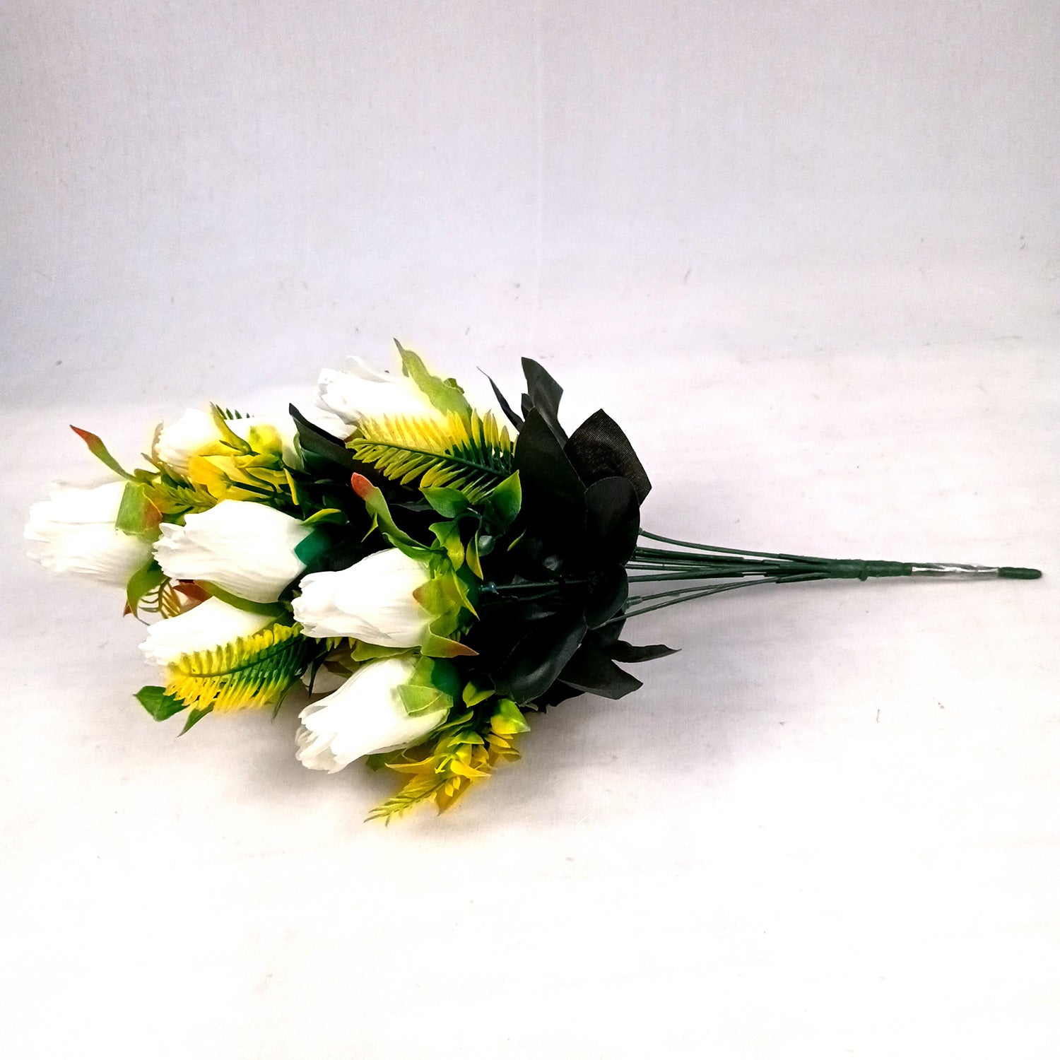 Artificial Flowers Rose Sticks | Faux Flowers Bunch / Bouquet - for Home Decor, Living Room, Office & Festivals Decoration (Vase Not Included) - 15 Inch - Apkamart #Colour_White