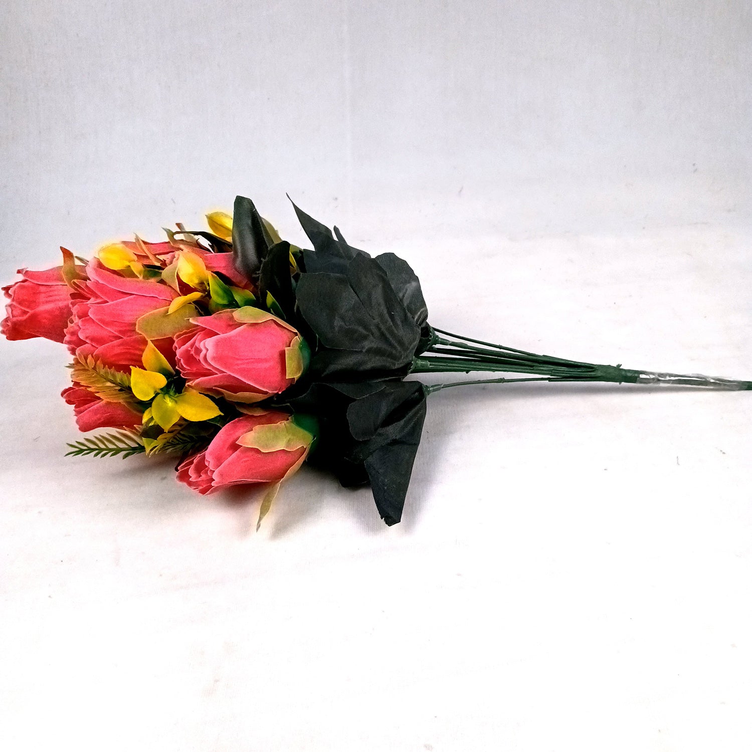 Artificial Flowers Rose Sticks | Faux Flowers Bunch / Bouquet - for Home Decor, Living Room, Office & Festivals Decoration (Vase Not Included) - 15 Inch - Apkamart #Colour_Pink