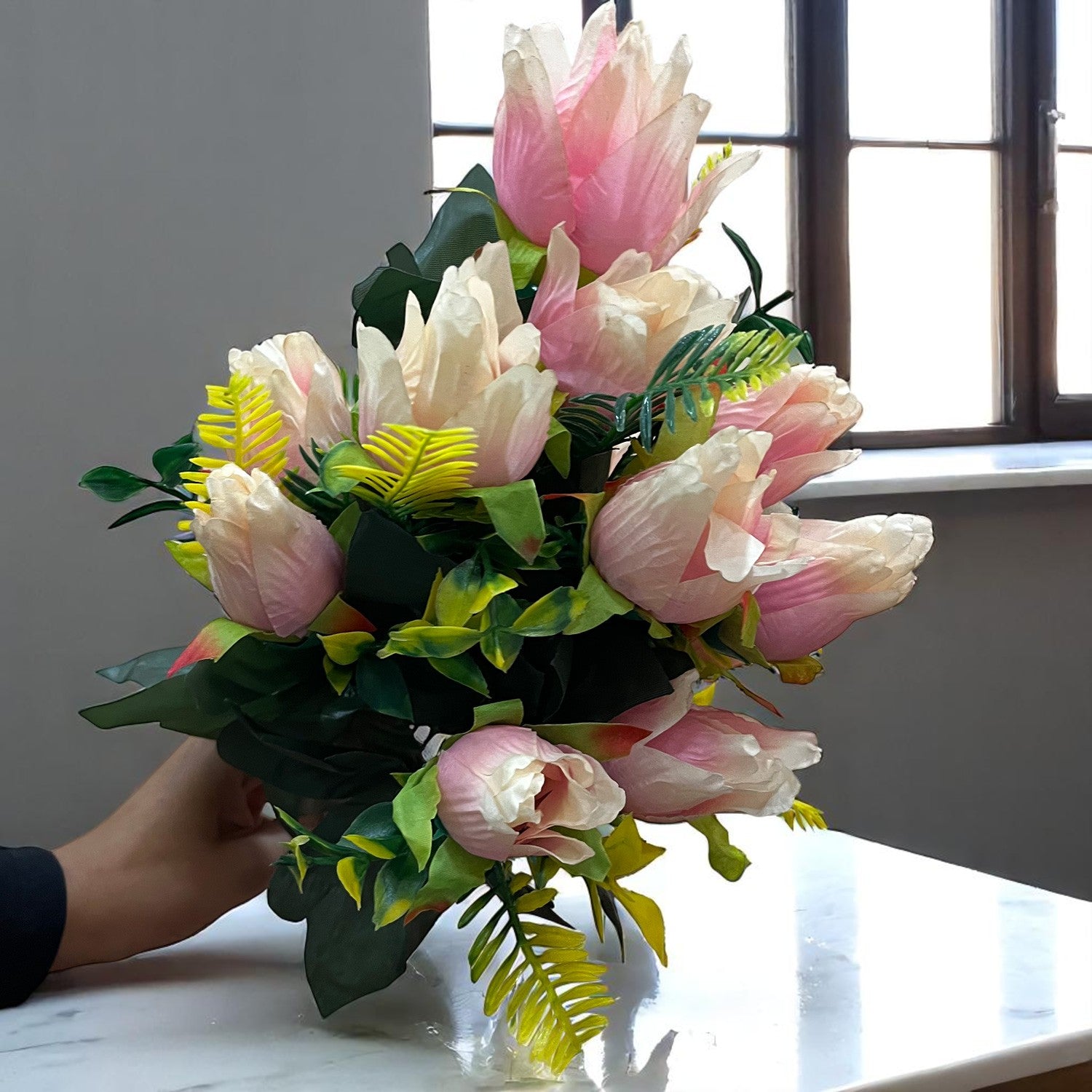 Artificial Flowers Rose Bunches for Vase Pot | Faux Flowers Stem - for Home Decor, Living Room, Office & Festivals Decoration (Vase Not Included) - 14 Inch - Apkamart #Colour_Pink