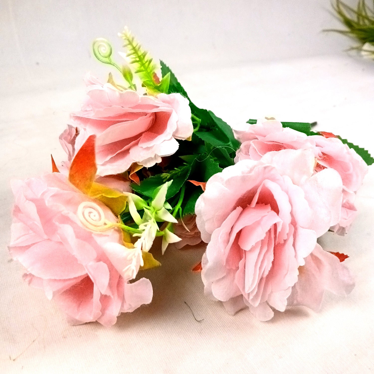 Artificial Flowers Rose Bunches for Vase Pot | Faux Flowers Stem - for Home Decor, Living Room, Office & Festivals Decoration (Vase Not Included) - 14 Inch - Apkamart #Colour_Pink