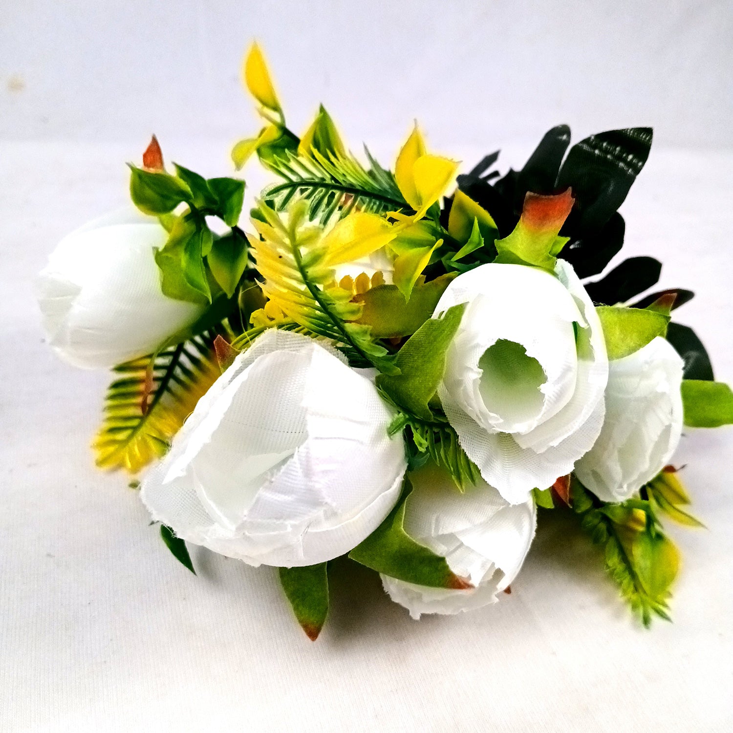 Artificial Flowers Rose Bunches For Pot | Faux Flower Sticks - for Home Decor, Living Room, Office & Festivals Decoration (Vase Not Included) - 14 Inch - Apkamart #Colour_White