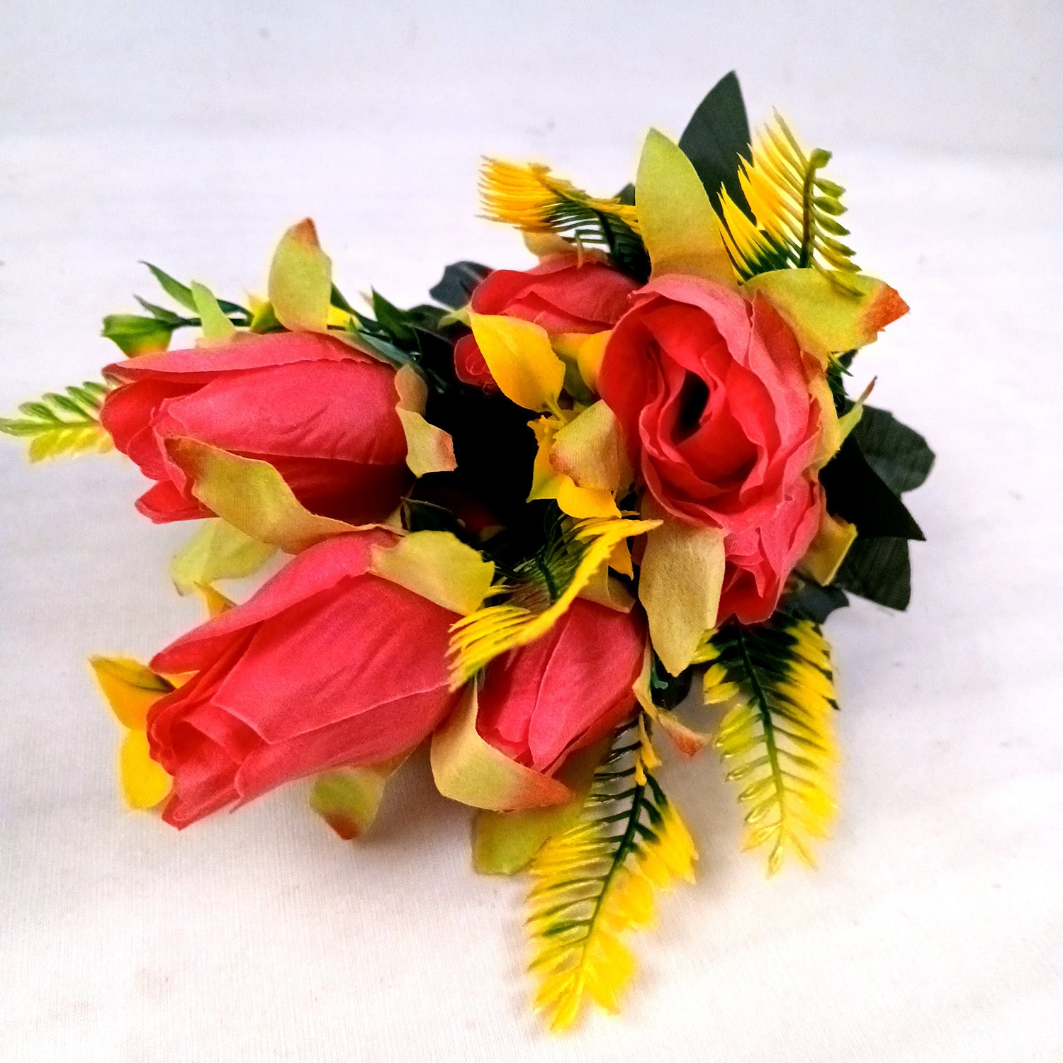 Artificial Flowers Rose Bouquet | Faux Flowers Bunch / Sticks - for Home Decor, Living Room, Office & Festivals Decoration (Vase Not Included) - 15 Inch - Apkamart #Colour_Red