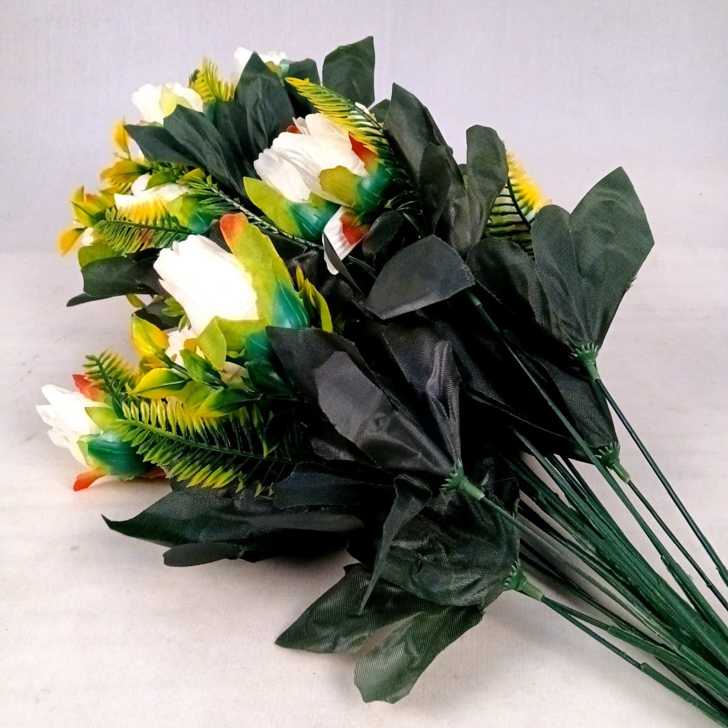 Artificial Flower Rose Bouquets | Fake Flowers Bunch - For Vase, Pot, Home, Bedroom, Balcony, Office Corner, Living Room - 26 Inch - Apkamart #Colour_White