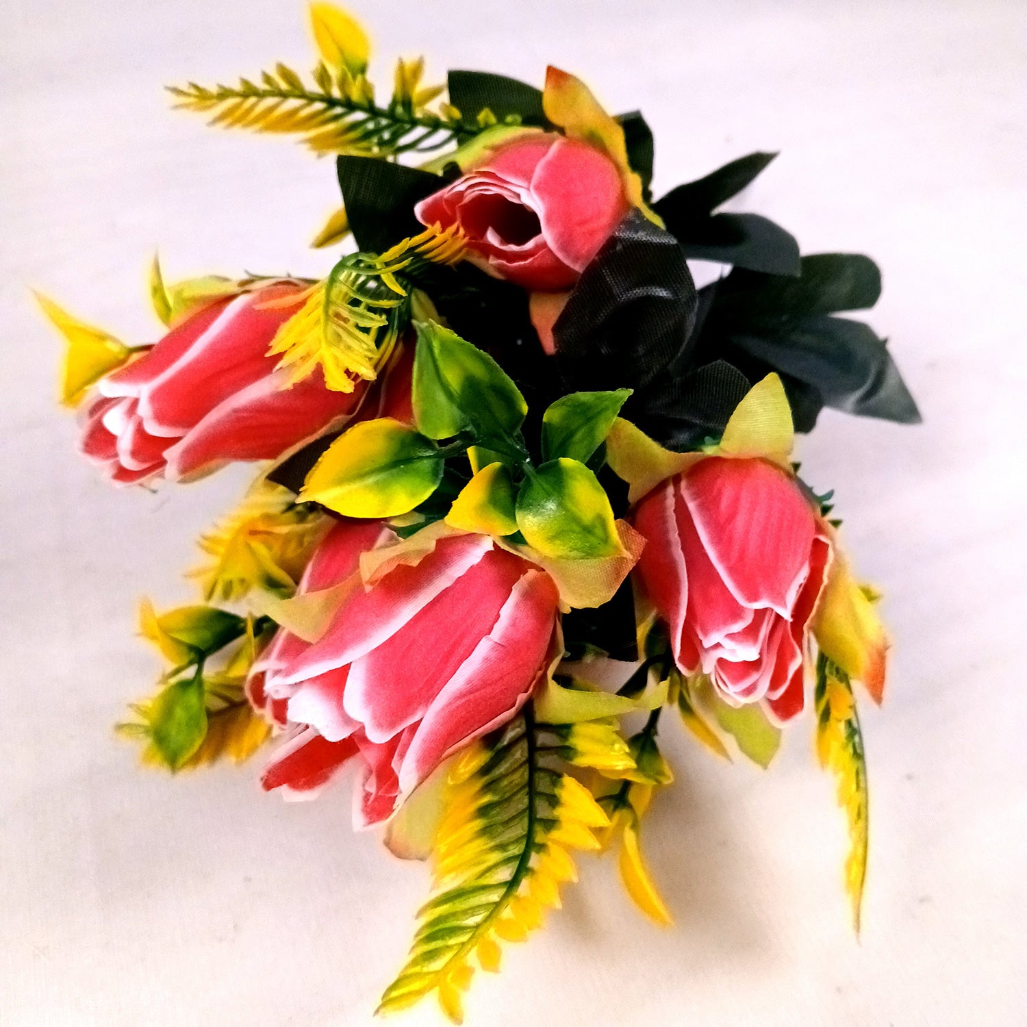 Artificial Flowers Rose Bunches for Vase Pot | Faux Flowers Stem - for Home Decor, Living Room, Office & Festivals Decoration (Vase Not Included) - 14 Inch - Apkamart #Colour_Pink