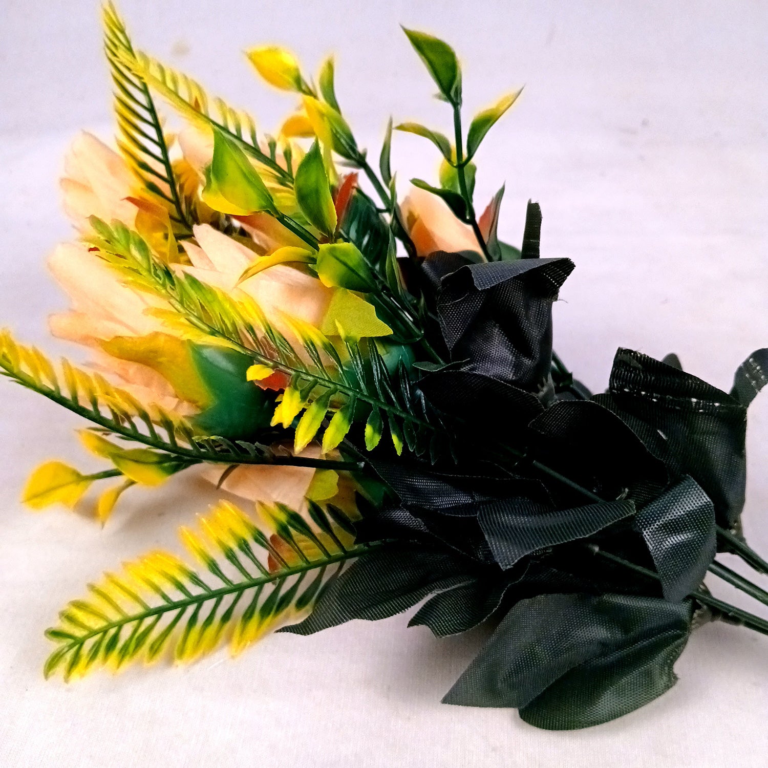 Artificial Flowers Rose Bouquet | Faux Flowers Bunch / Sticks - for Home Decor, Living Room, Office & Festivals Decoration (Vase Not Included) - 15 Inch - Apkamart #Colour_Orange