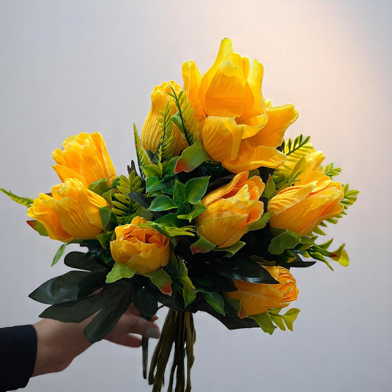 Artificial Flowers Rose Sticks | Faux Flowers Bunch / Bouquet - for Home Decor, Living Room, Office & Festivals Decoration (Vase Not Included) - 15 Inch - Apkamart #Colour_Orange