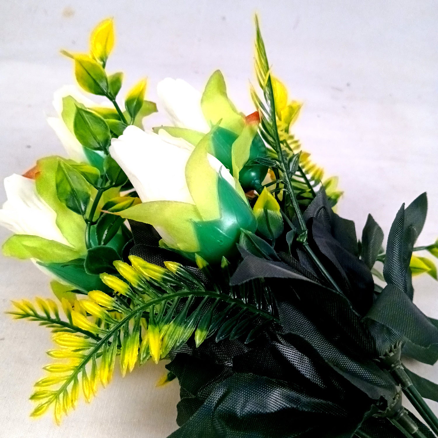 Artificial Flowers Rose Bouquet | Faux Flowers Bunch / Sticks - for Home Decor, Living Room, Office & Festivals Decoration (Vase Not Included) - 15 Inch - Apkamart #Colour_White