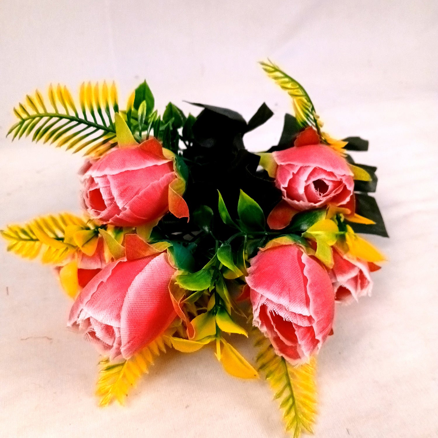 Artificial Flowers Rose Bunches For Pot | Faux Flower Sticks - for Home Decor, Living Room, Office & Festivals Decoration (Vase Not Included) - 14 Inch - Apkamart #Colour_Pink