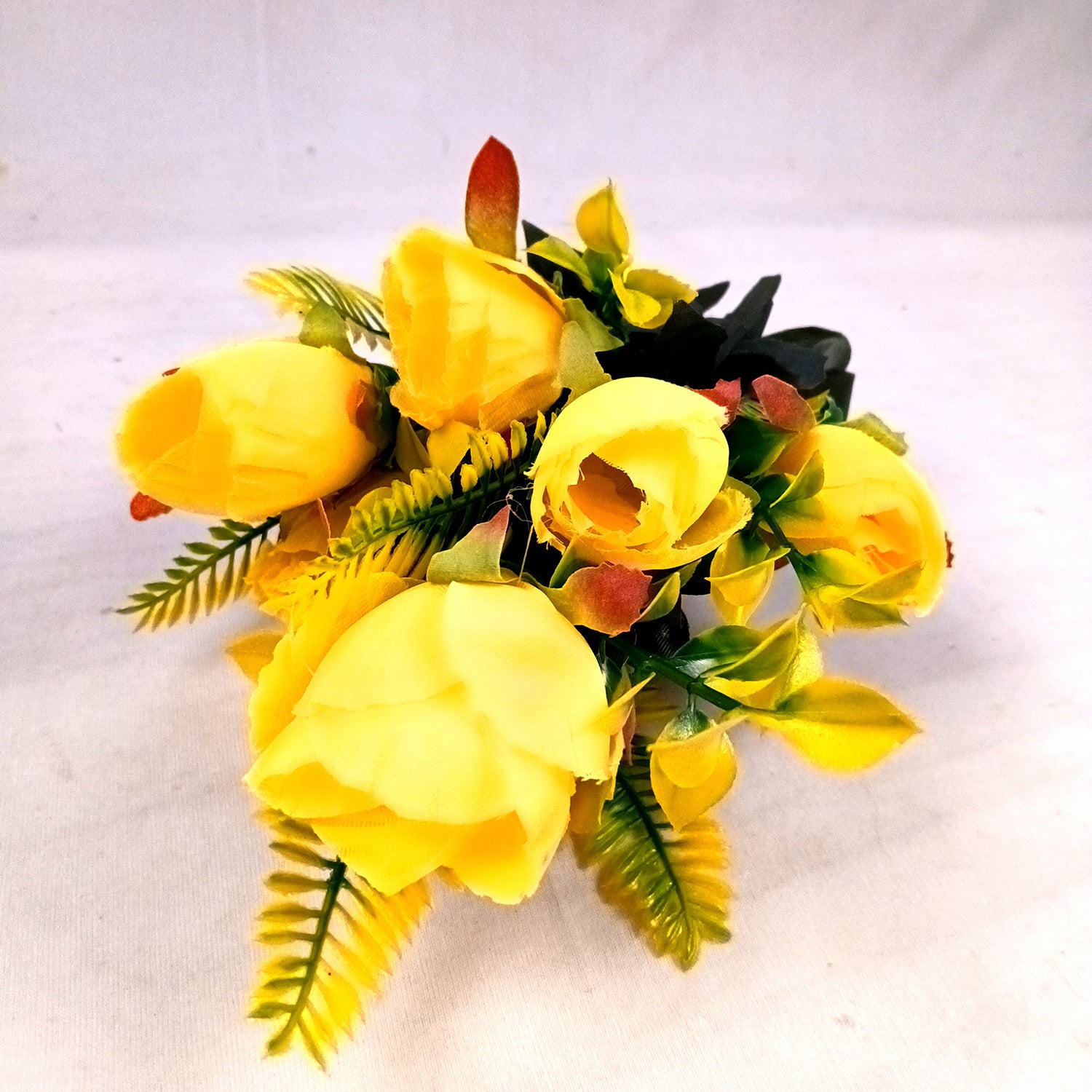 Artificial Flowers Rose Bunches For Pot | Faux Flower Sticks - for Home Decor, Living Room, Office & Festivals Decoration (Vase Not Included) - 14 Inch - Apkamart #Colour_Yellow