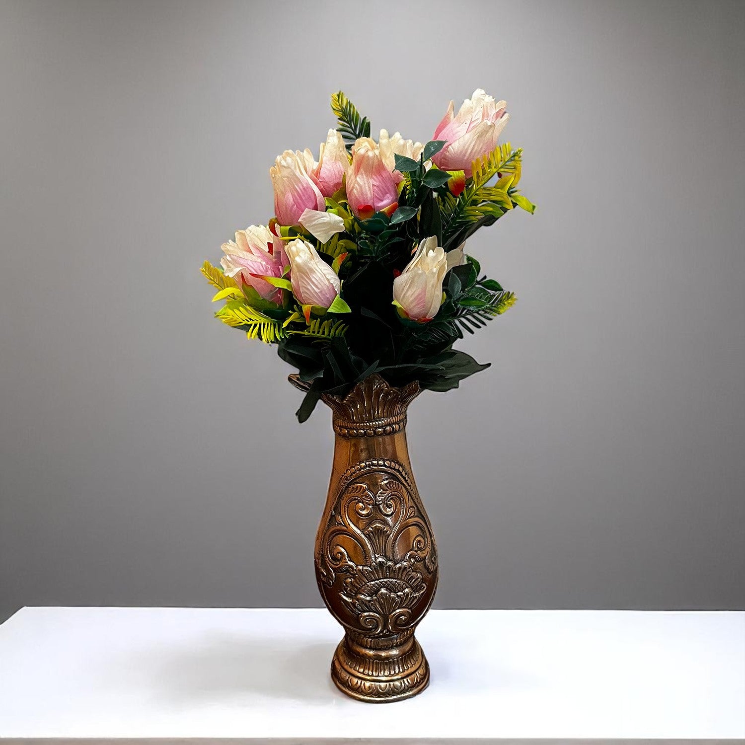 Artificial Flowers Rose Bunches for Vase Pot | Faux Flowers Stem - for Home Decor, Living Room, Office & Festivals Decoration (Vase Not Included) - 14 Inch - Apkamart #Colour_Pink