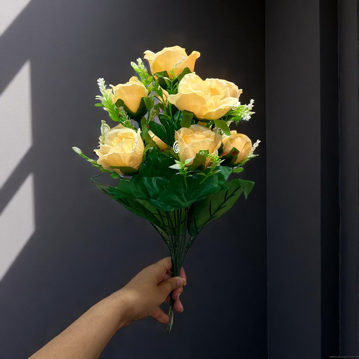 Artificial Rose Flower Bouquets | Faux Flowers Bunch - for Table Vase, Pot, Home Decor, Living Room, Side Table Centerpiece - 17 Inch - Apkamart #Style_Design 1