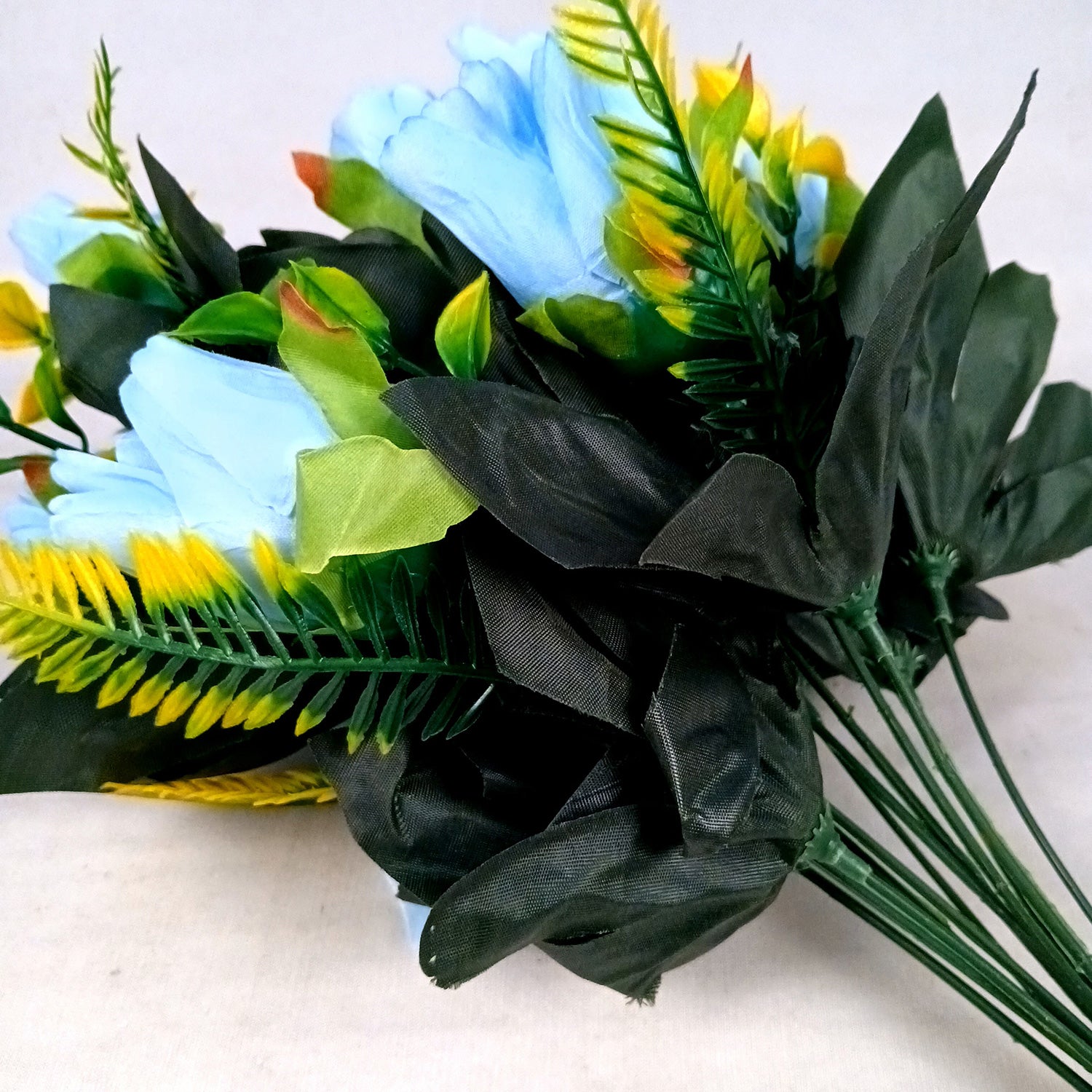 Artificial Flowers Rose Bunches for Vase Pot | Faux Flowers Stem - for Home Decor, Living Room, Office & Festivals Decoration (Vase Not Included) - 14 Inch - Apkamart #Colour_Blue