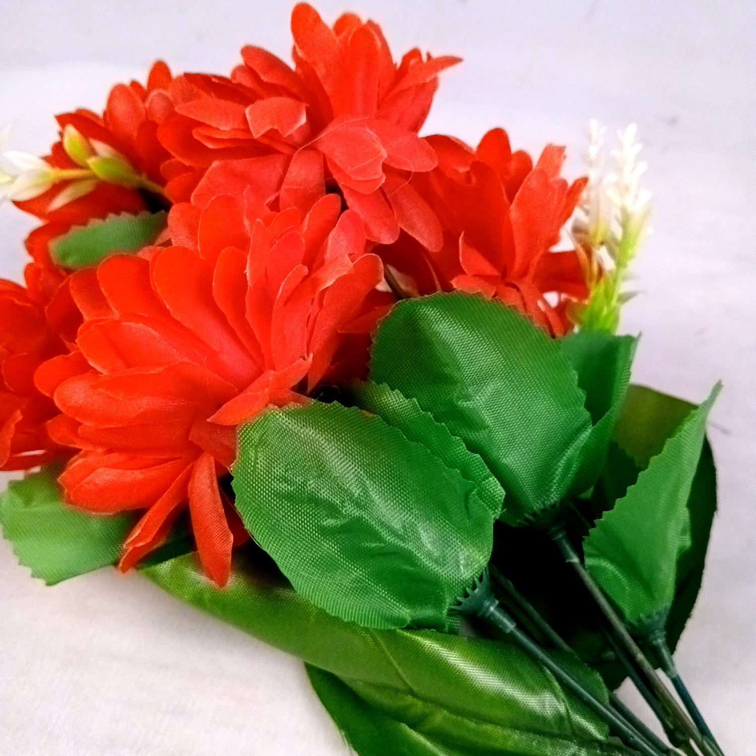 Artificial Flowers Dahlia Bunches for Vase Pot | Faux Flowers Stick - for Home Decor, Living Room, Wedding & Party Decoration (Vase Not Included) - 14 Inch - Apkamart #Colour_Red