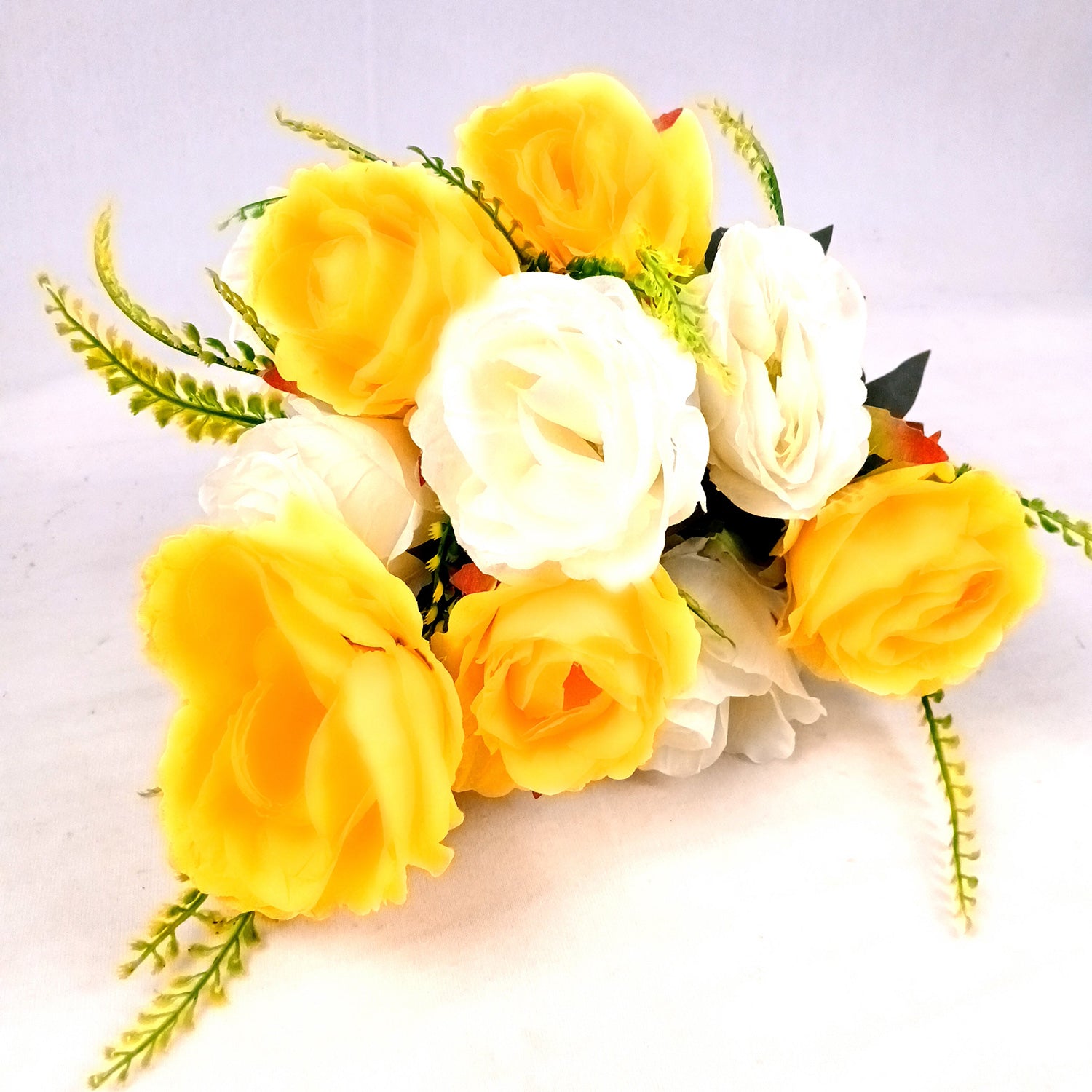 Artificial Flower Plant - Cherry Blossom | Decorative Flowers Bunch & Stems - for Table Vase, Pot, Home Decor, Living Room, Side Table Centerpiece & Festival Decoration - Apkamart #Color_Yellow & White