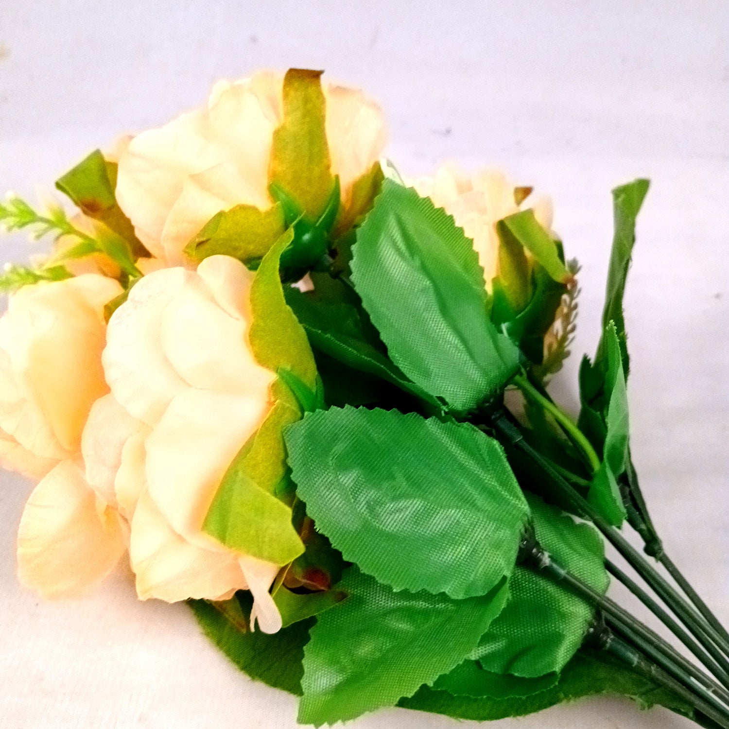 Artificial Flowers Rose Sticks | Faux Flowers Bunch - for Home Decor, Living Room, Office & Festivals Decoration (Vase Not Included) - 15 Inch - Apkamart #Colour_Orange