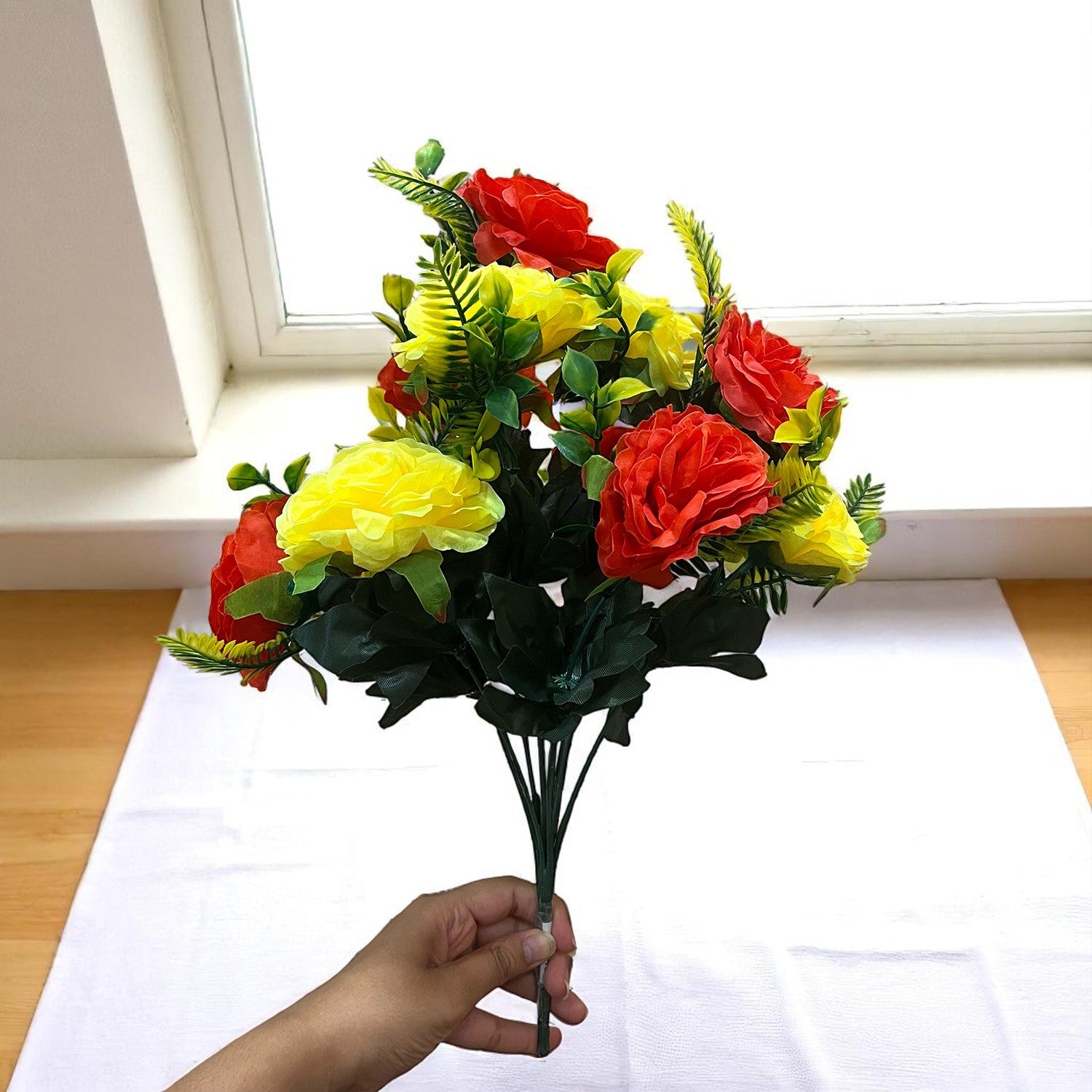 Artificial Flowers Rose Bunches for Vase Pot | Faux Flowers Stem - for Home Decor Living Room Side Table Centerpiece - 18 Inch - Apkamart #Style_Design 1