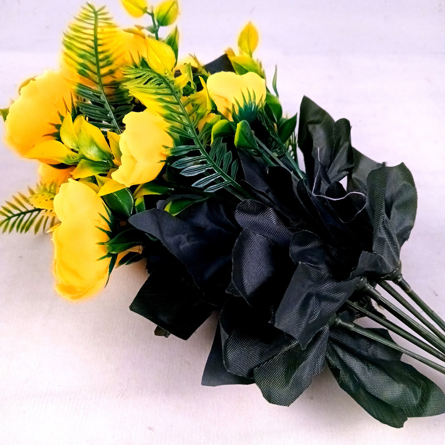 Artificial Flowers Rose Buoquet For Pot | Faux Flower Sticks - for Home Decor, Living Room, Office & Festivals Decoration (Vase Not Included) - 17 Inch - Apkamart #Colour_Yellow