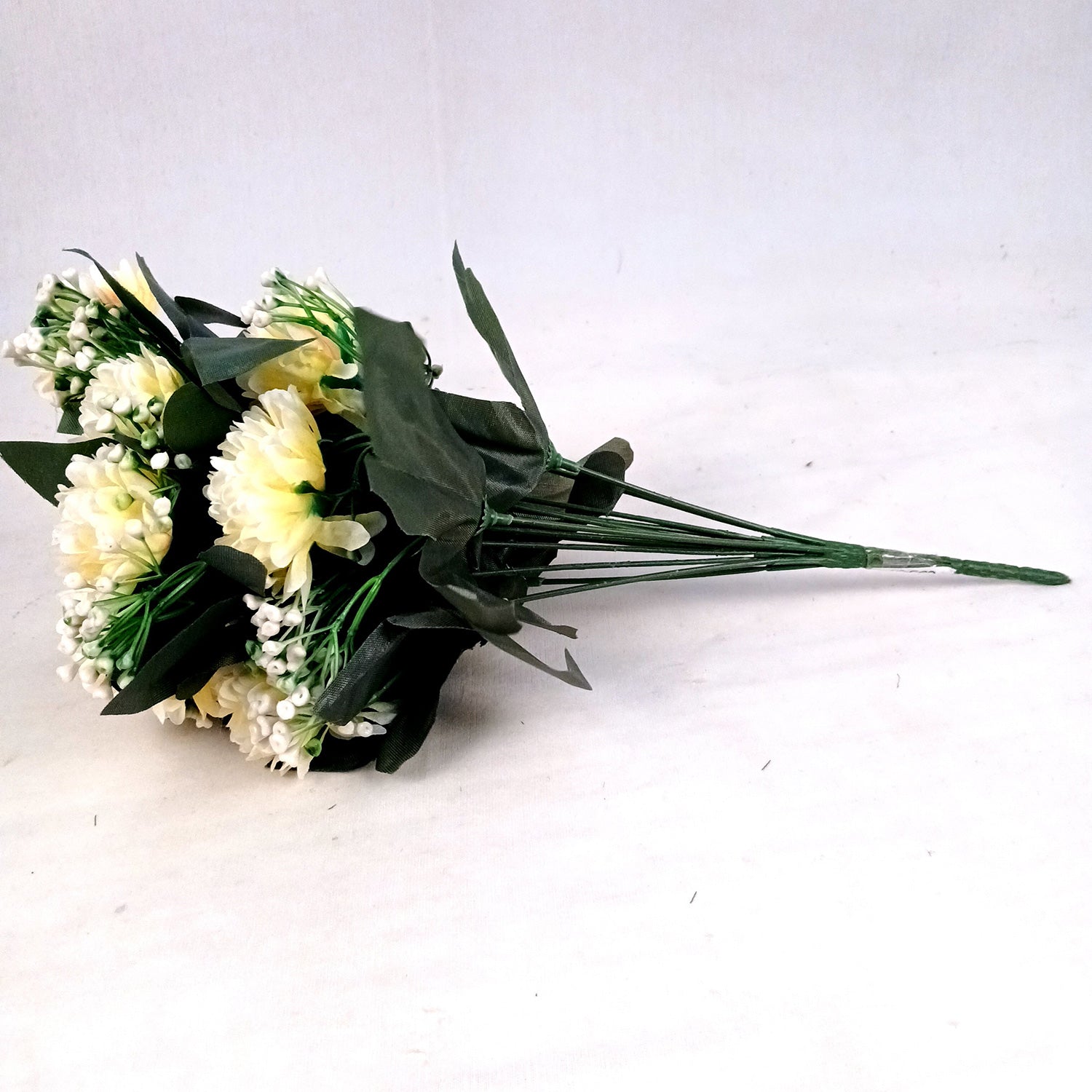 Artificial Flower Plant With Vase Pot | Decorative Flowers Bunch & Stems - for Table Vase, Pot, Home Decor, Living Room, Side Table Centerpiece & Festival Decoration - Apkamart #Colour_Off White