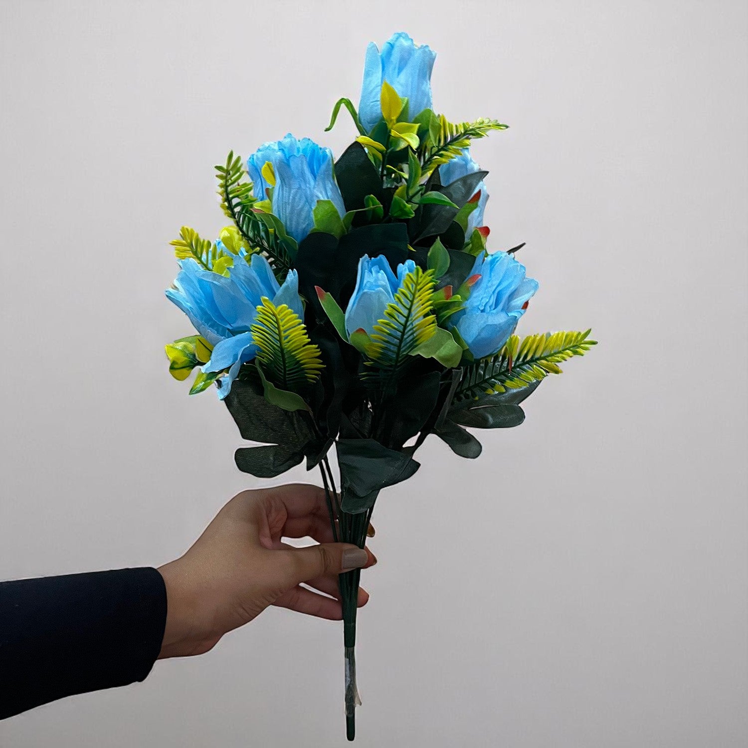 Artificial Flowers Rose Bunches for Vase Pot | Faux Flowers Stem - for Home Decor, Living Room, Office & Festivals Decoration (Vase Not Included) - 14 Inch - Apkamart #Colour_Blue