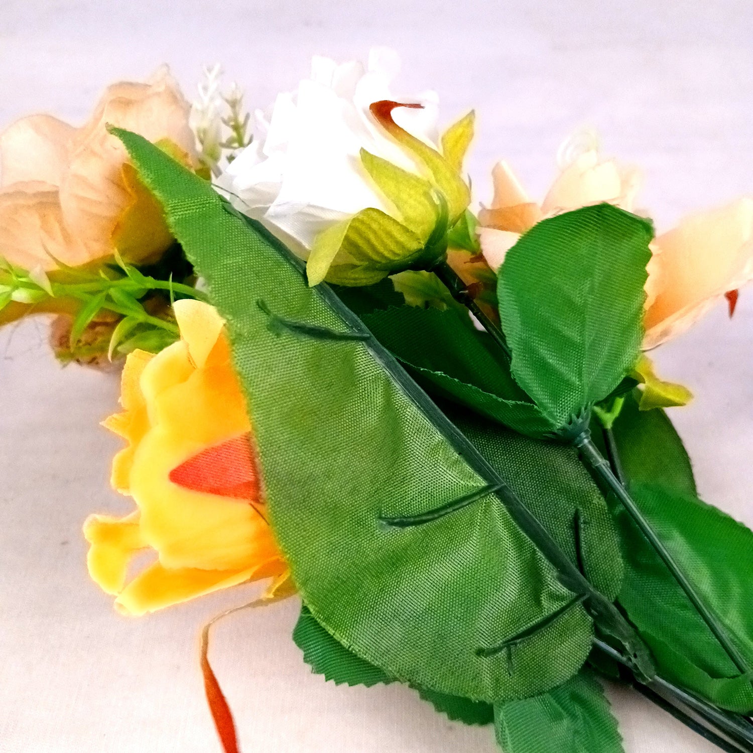 Artificial Flowers Rose Bunches for Vase Pot | Faux Flowers Stem - for Home Decor, Living Room, Office & Festivals Decoration (Vase Not Included) - 14 Inch - Apkamart #Colour_Multicolor