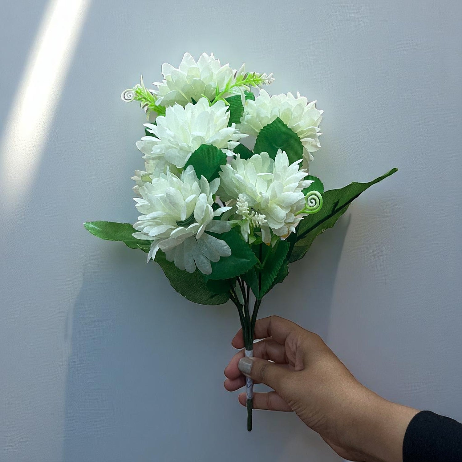 Artificial Flowers Dahlia Bunches for Vase Pot | Faux Flowers Stick - for Home Decor, Living Room, Wedding & Party Decoration (Vase Not Included) - 14 Inch - Apkamart #Colour_White