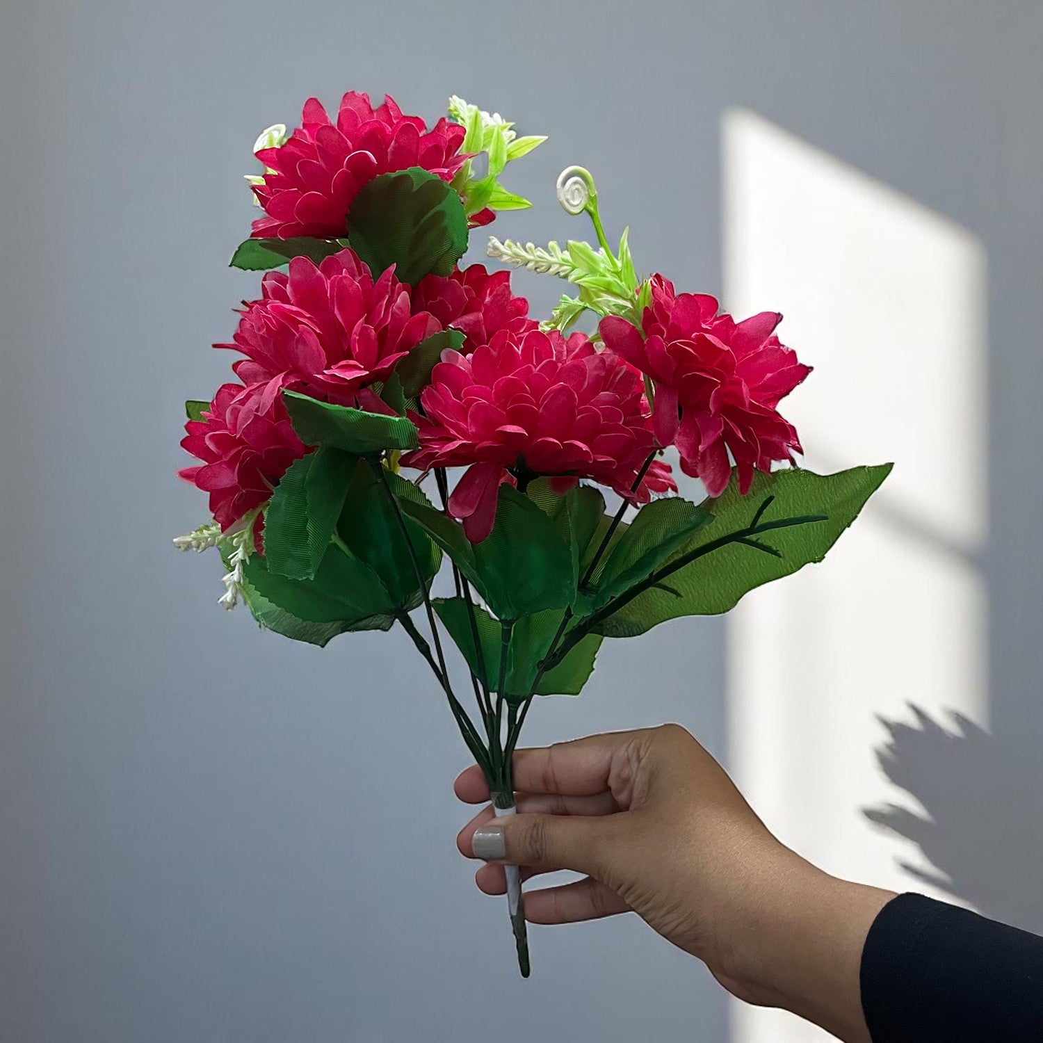 Artificial Flowers Dahlia Bunches for Vase Pot | Faux Flowers Stick - for Home Decor, Living Room, Wedding & Party Decoration (Vase Not Included) - 14 Inch - Apkamart #Colour_Pink