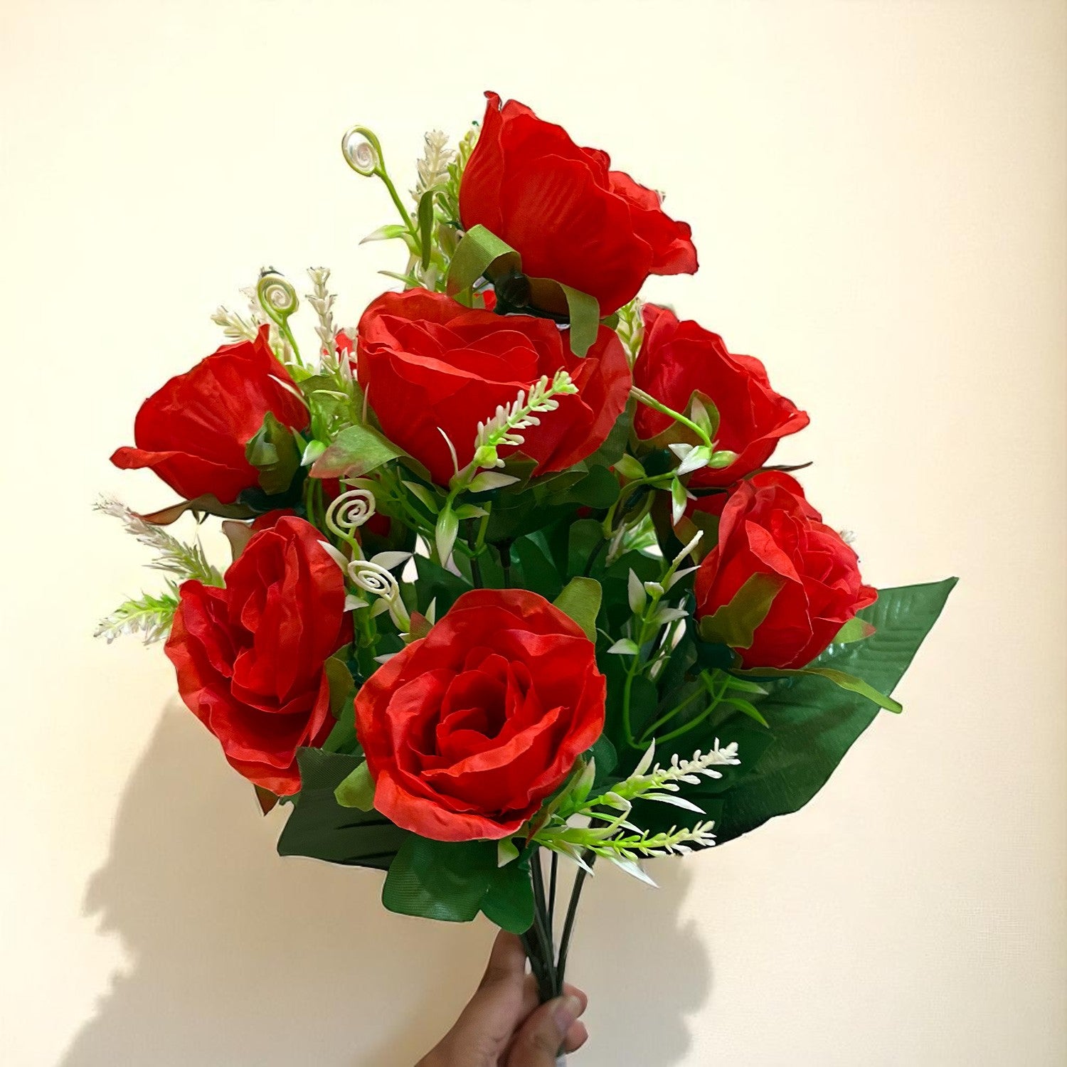 Artificial Rose Flower Bouquets | Faux Flowers Bunch - for Table Vase, Pot, Home Decor, Living Room, Side Table Centerpiece - 17 Inch - Apkamart #Style_Design 3