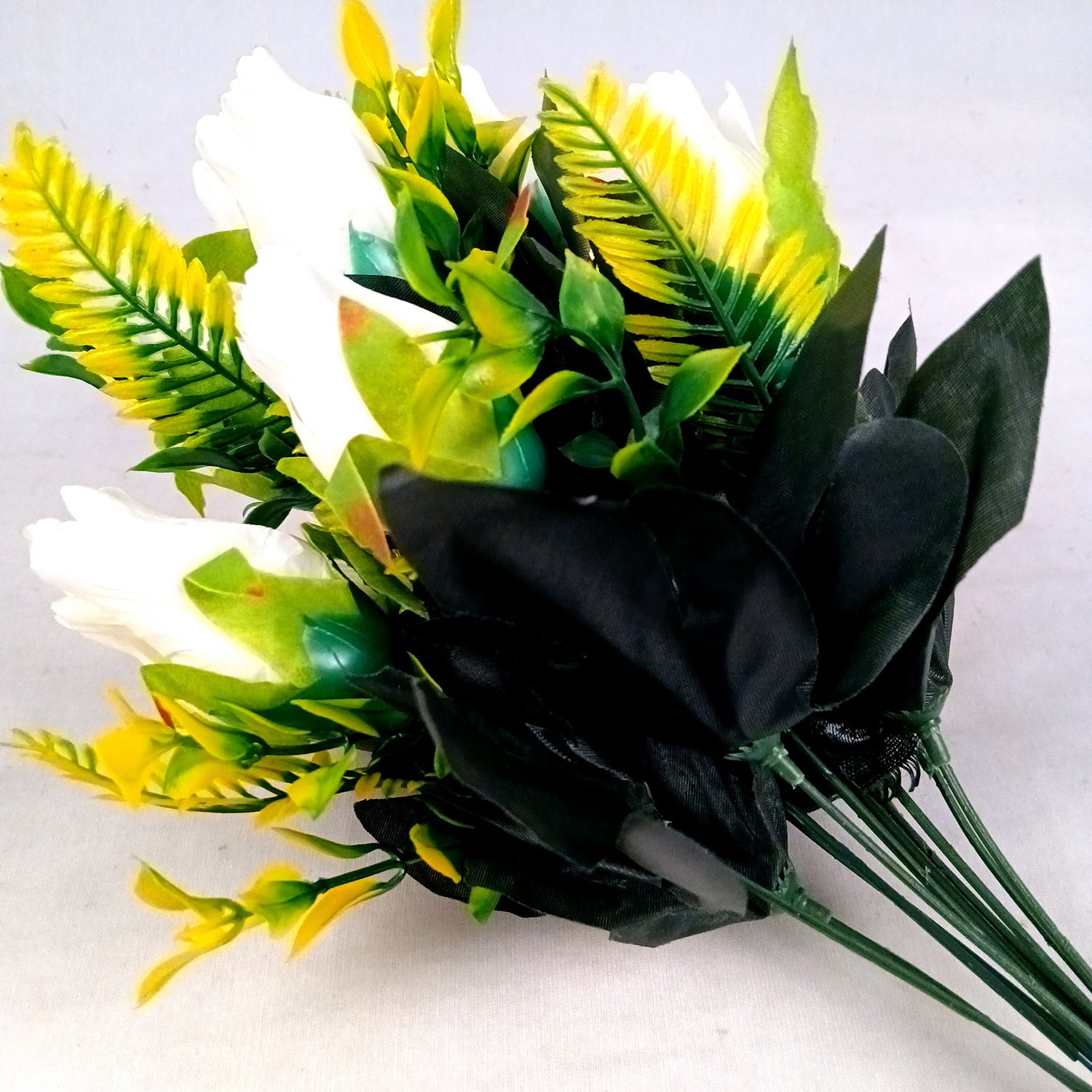 Artificial Flowers Rose Sticks | Faux Flowers Bunch / Bouquet - for Home Decor, Living Room, Office & Festivals Decoration (Vase Not Included) - 15 Inch - Apkamart #Colour_White