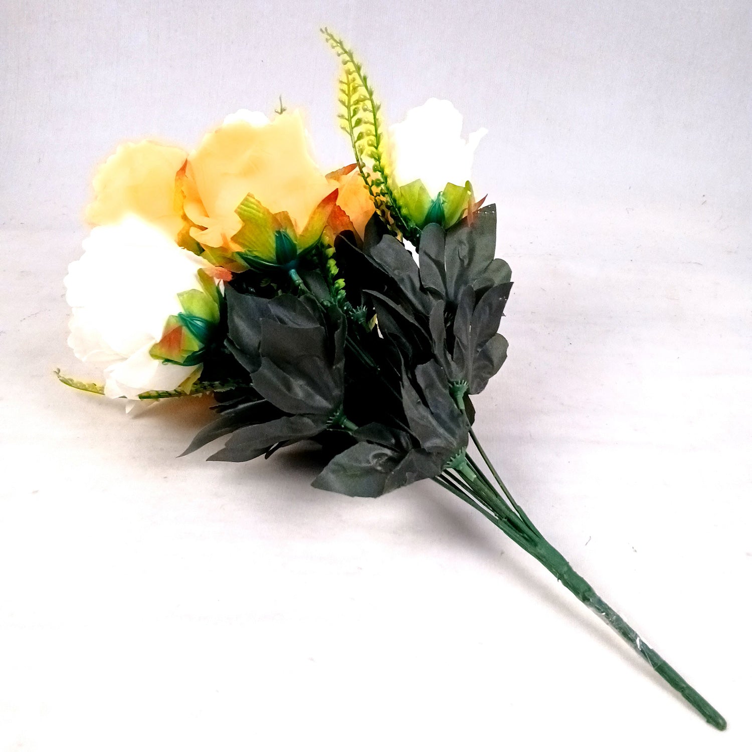 Artificial Flower Plant - Cherry Blossom | Decorative Flowers Bunch & Stems - for Table Vase, Pot, Home Decor, Living Room, Side Table Centerpiece & Festival Decoration - Apkamart #Color_Peach & White