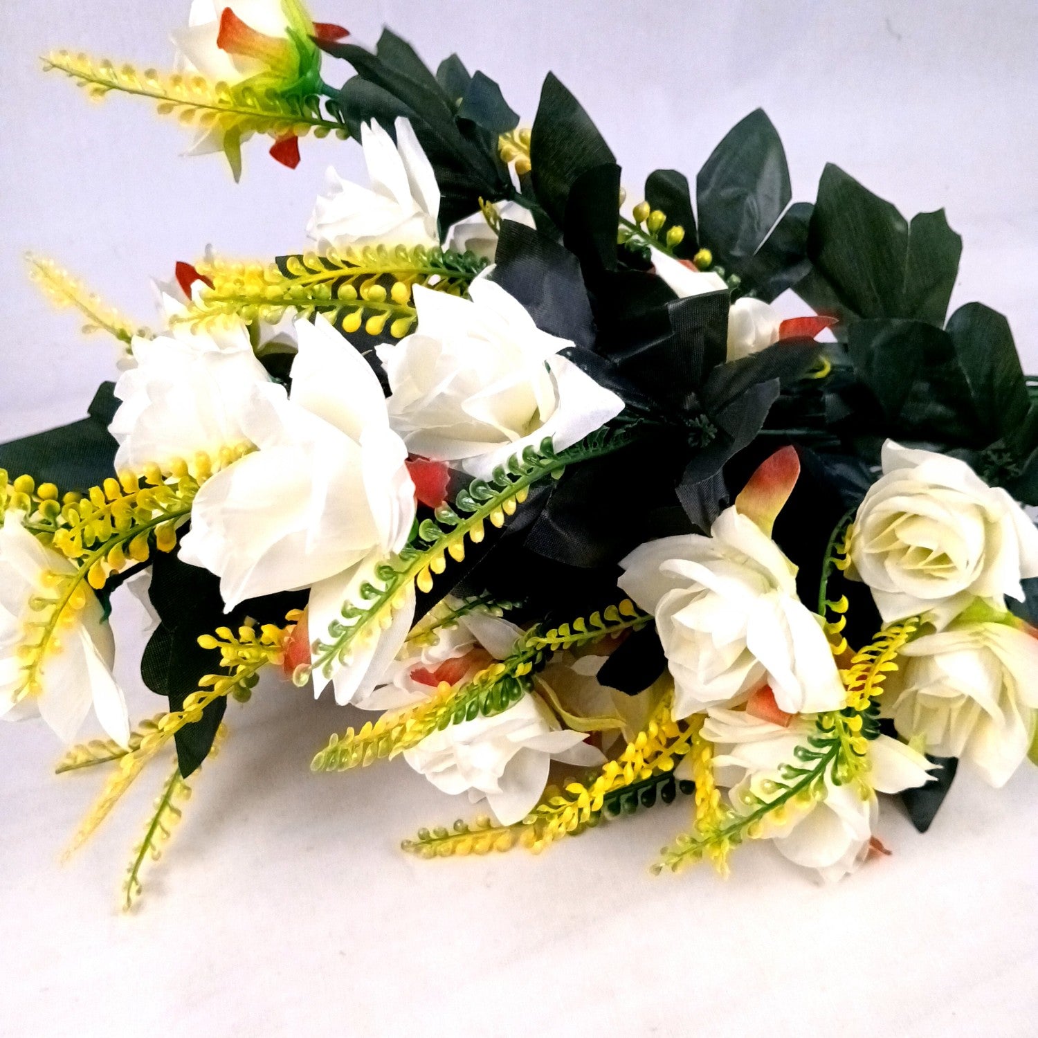 Artificial Flower Rose Bouquets | Faux Flowers Bunch - for Table Vase, Pot, Home Decor, Living Room, Side Table Centerpiece - 26 Inch - Apkamart #Colour_White