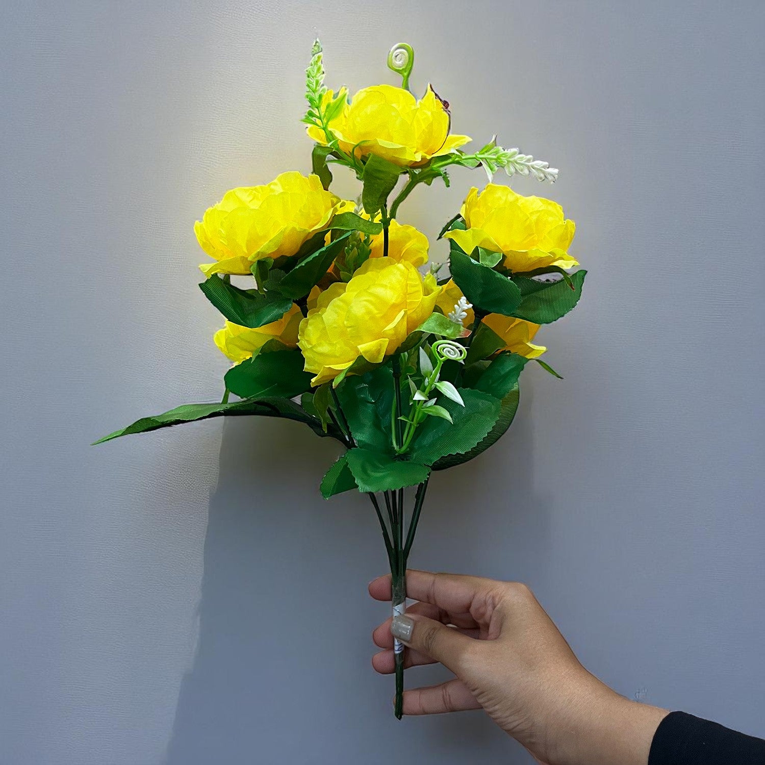 Artificial Flowers Rose Bunches for Vase Pot | Faux Flowers Stem - for Home Decor, Living Room, Office & Festivals Decoration (Vase Not Included) - 14 Inch - Apkamart #Colour_Yellow