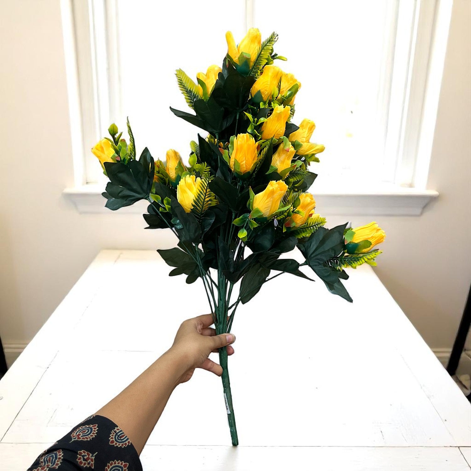 Artificial Flower Rose Bouquets | Fake Flowers Bunch - For Vase, Pot, Home, Balcony, Office Corner, Living Room - 26 Inch - Apkamart #Colour_Yellow