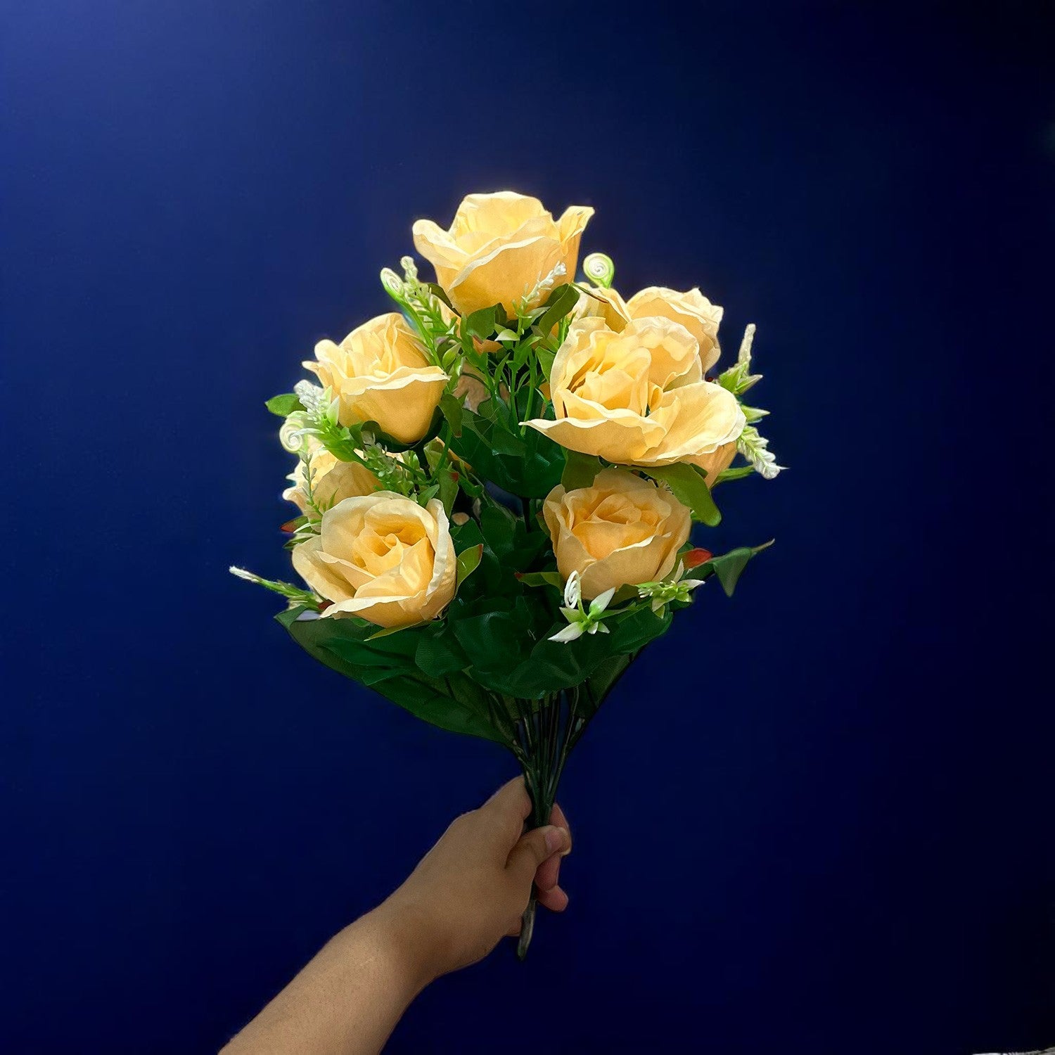 Artificial Rose Flower Bouquets | Faux Flowers Bunch - for Table Vase, Pot, Home Decor, Living Room, Side Table Centerpiece - 17 Inch - Apkamart #Style_Design 1