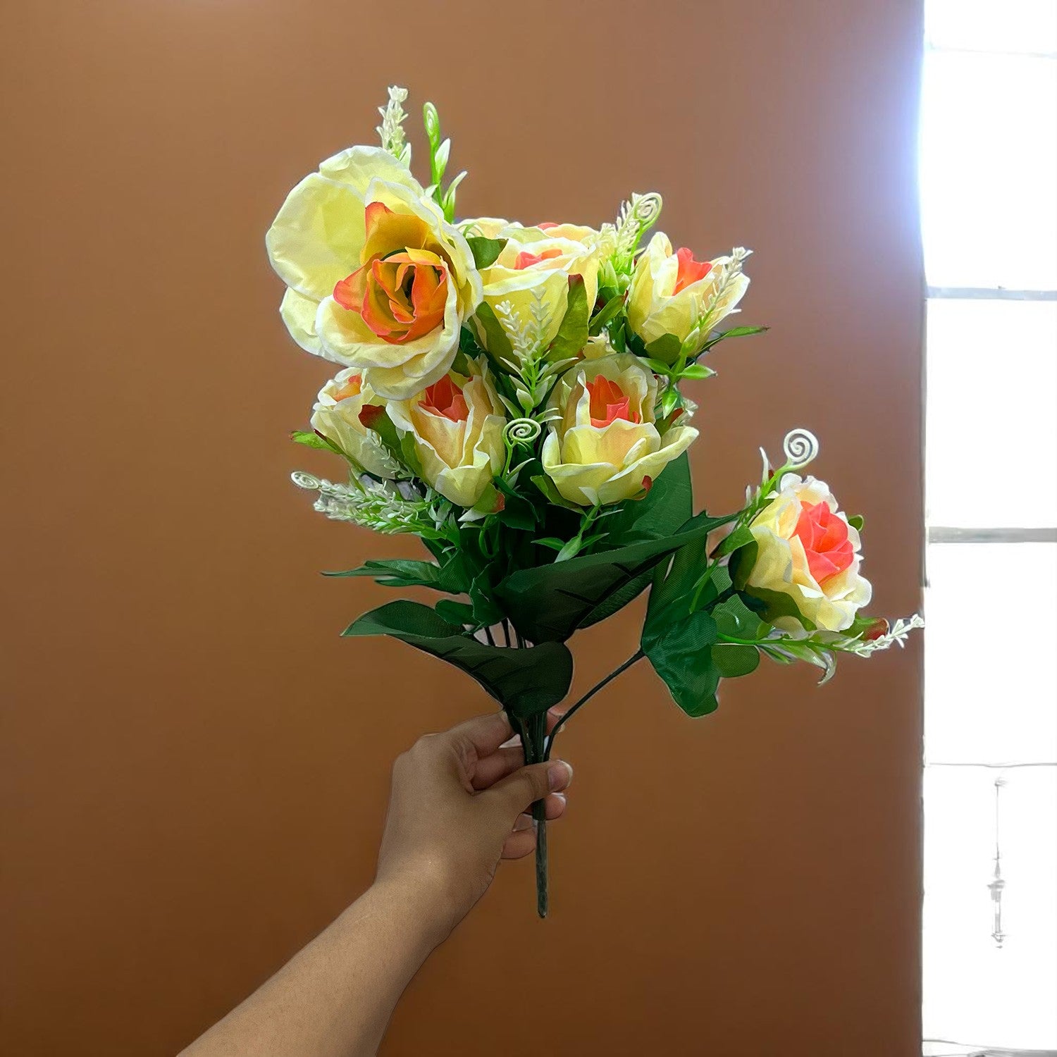 Artificial Rose Flower Bouquets | Faux Flowers Bunch - for Table Vase, Pot, Home Decor, Living Room, Side Table Centerpiece - 17 Inch - Apkamart #Style_Design 2