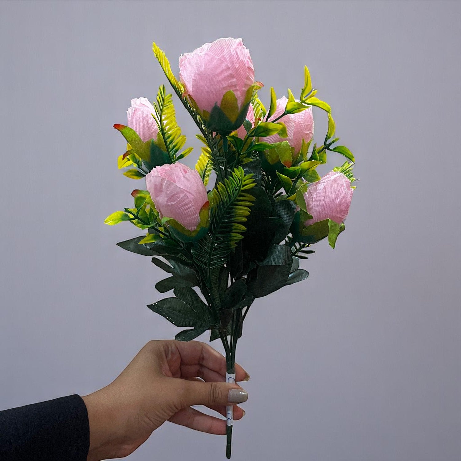 Artificial Flowers Rose Bunches For Pot | Faux Flower Sticks - for Home Decor, Living Room, Office & Festivals Decoration (Vase Not Included) - 14 Inch - Apkamart #Colour_Pink