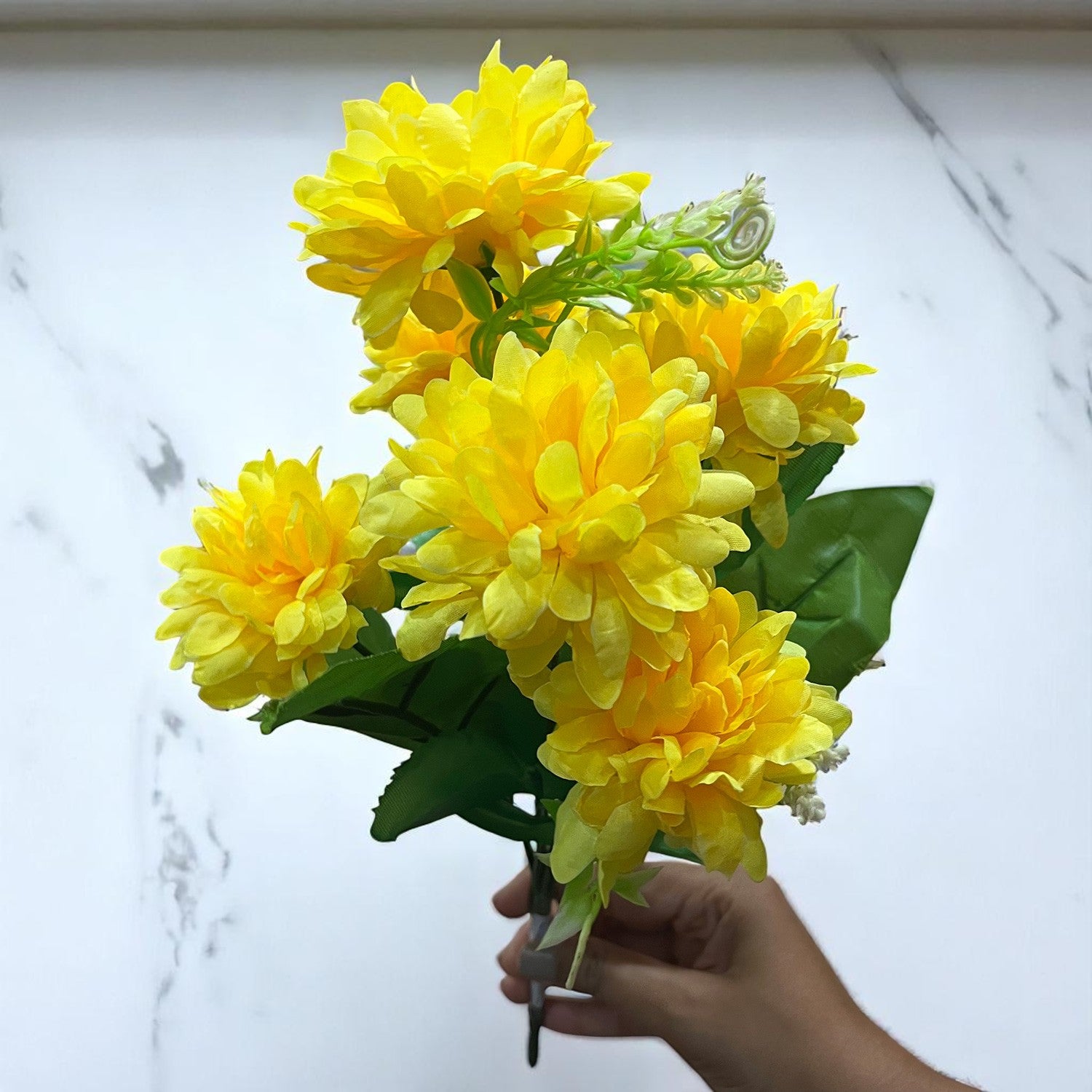 Artificial Flowers Dahlia Bunches for Vase Pot | Faux Flowers Stick - for Home Decor, Living Room, Wedding & Party Decoration (Vase Not Included) - 14 Inch - Apkamart #Colour_Yellow