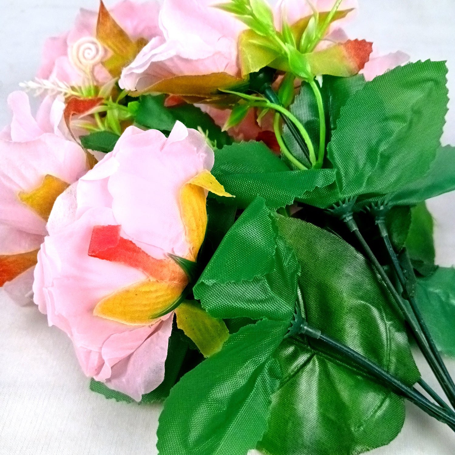 Artificial Flowers Rose Bunches for Vase Pot | Faux Flowers Stem - for Home Decor, Living Room, Office & Festivals Decoration (Vase Not Included) - 14 Inch - Apkamart #Colour_Pink