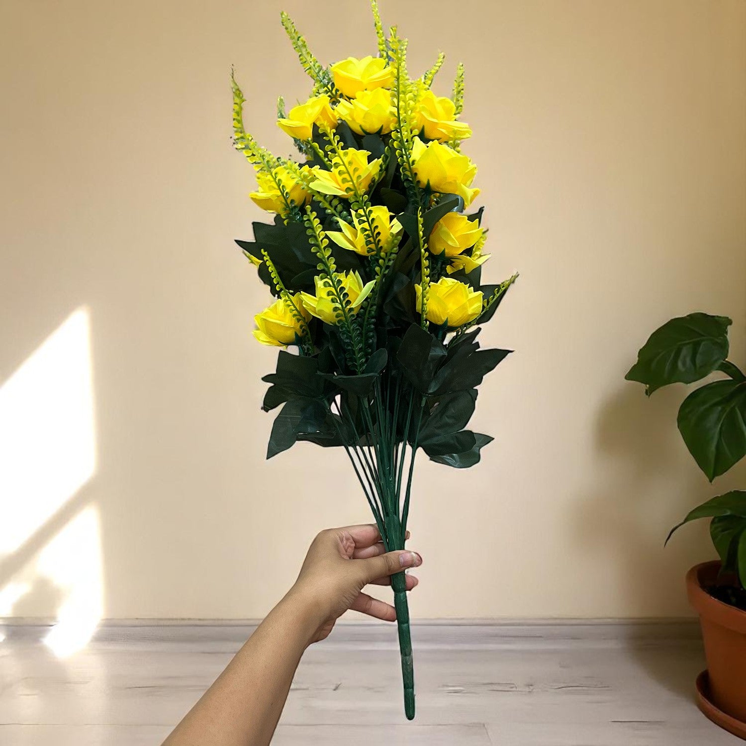 Artificial Flower Rose Bouquets | Faux Flowers Bunch - for Table Vase, Pot, Home Decor, Living Room, Side Table Centerpiece - 26 Inch - Apkamart #Colour_Yellow