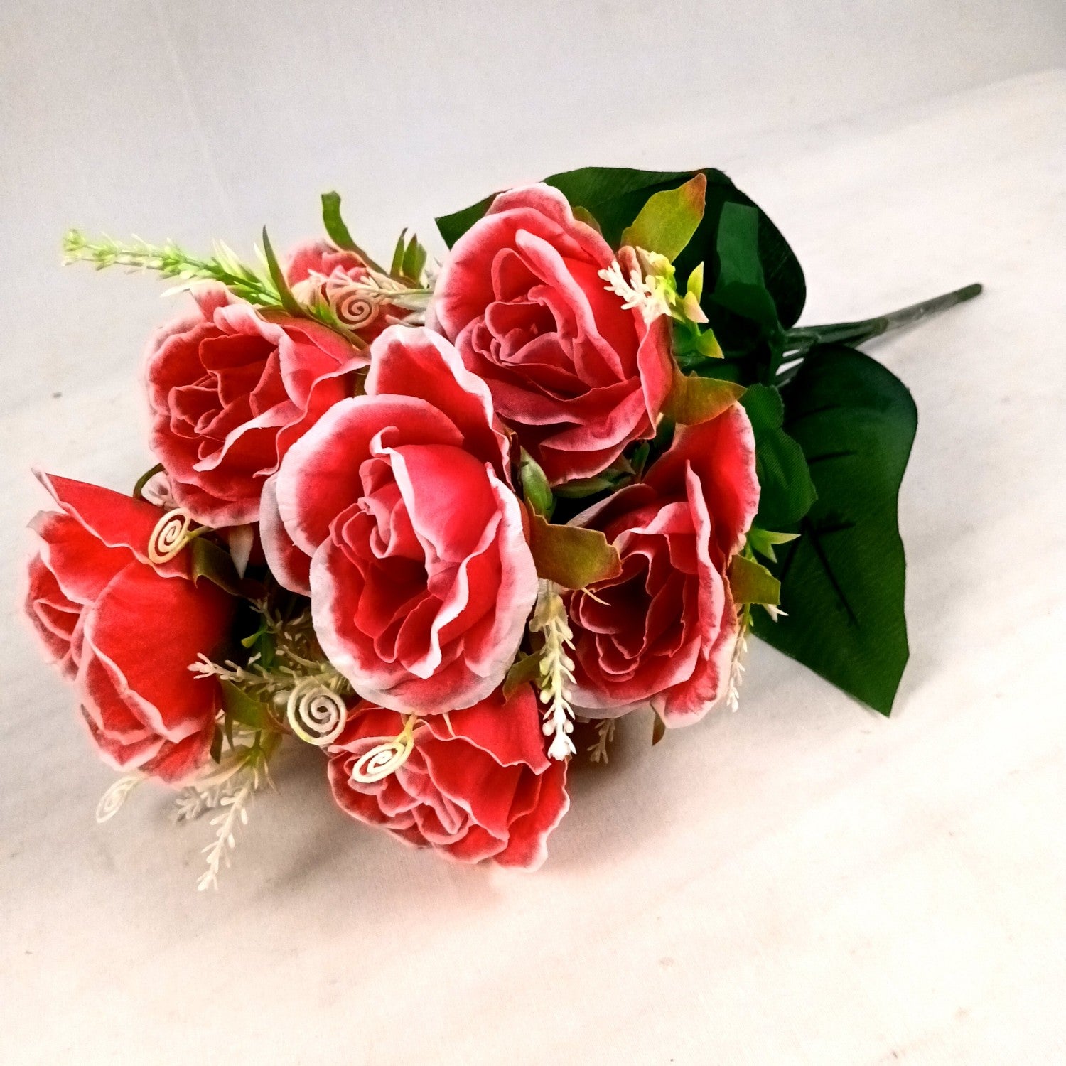 Artificial Rose Flower Bouquets | Faux Flowers Bunch - for Table Vase, Pot, Home Decor, Living Room, Side Table Centerpiece - 17 Inch - Apkamat #Style_Design 2